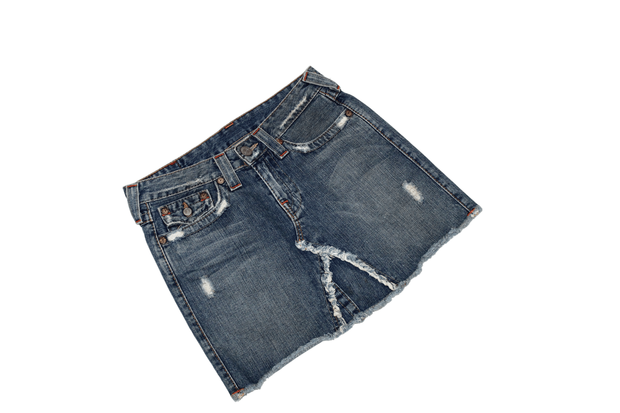 Japanese Brand VTG💥 True Religion Lola Stonewash Distressed Denim Skirt Size 30" / US 8 / IT 44 - 6 Thumbnail