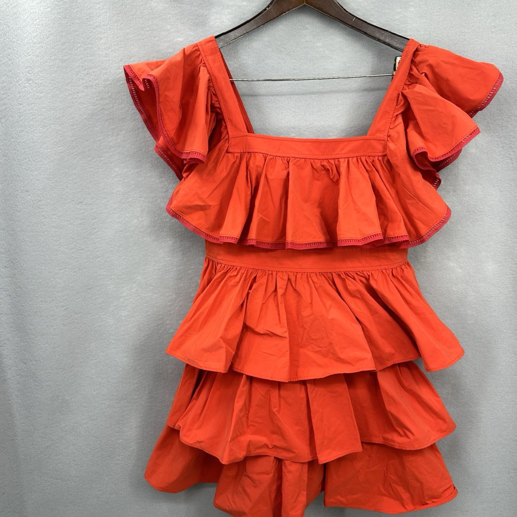 Vintage Toccin NY Mini Dress Womens 2 Tiered Red Tomato Ruffle Boho Cottagecore Quiet Dress Size XS / US 0-2 / IT 36-38 - 2 Thumbnail