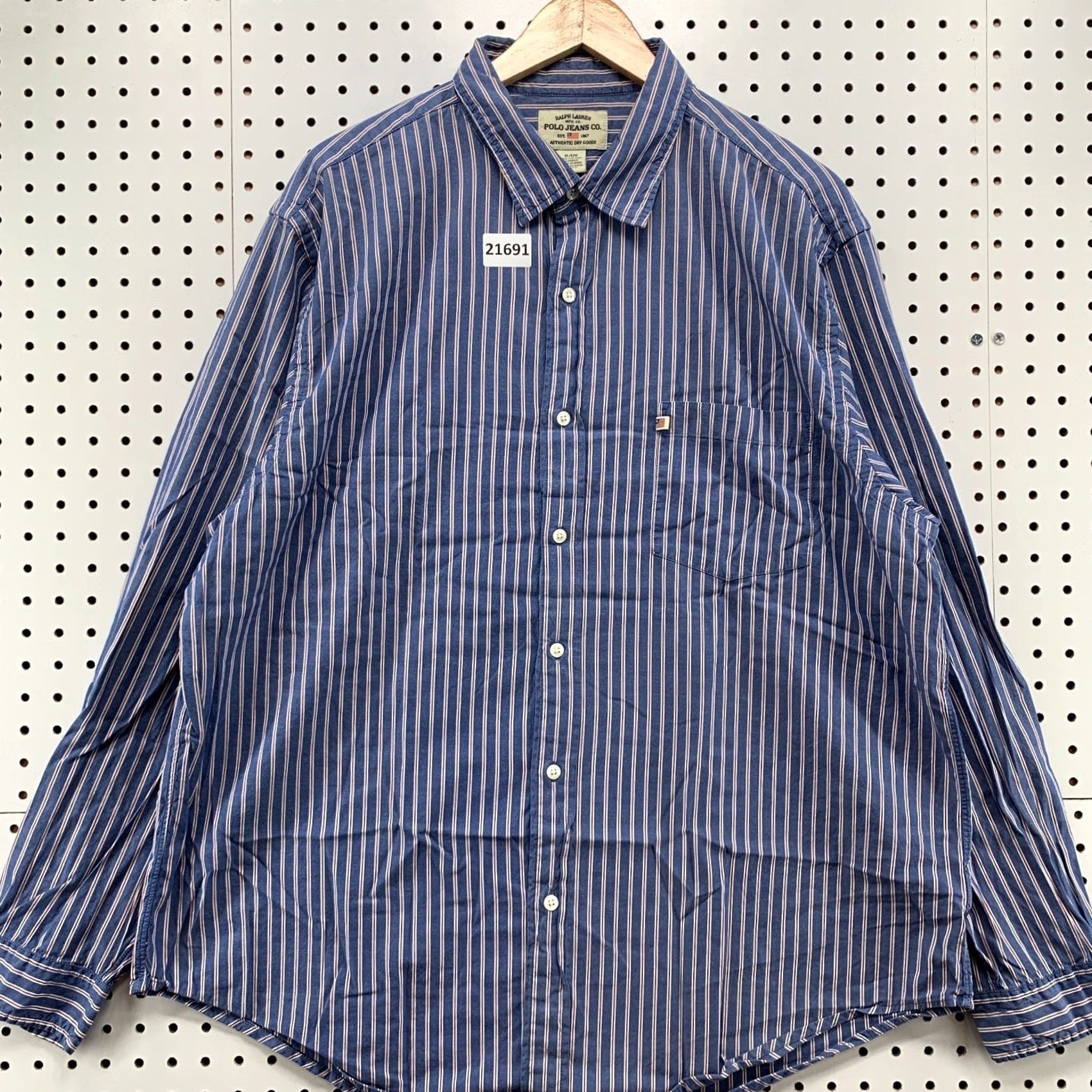 Ralph Lauren Ralph Lauren Polo Jeans Button Shirt Men XL Blue White Vertical Striped Button-Up Long Sleeve Size US XL / EU 56 / 4 - 7 Thumbnail