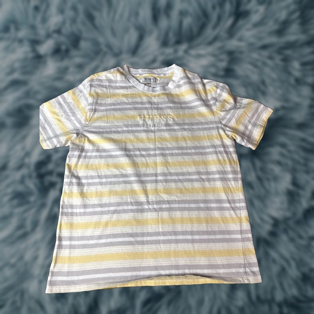 Guess VINTAGE Guess ? Jeans Originals Striped Shirt Retro Men’s Sz M Yellow Gray Mens M Striped Shirt Size US M / EU 48-50 / 2 - 1 Thumbnail