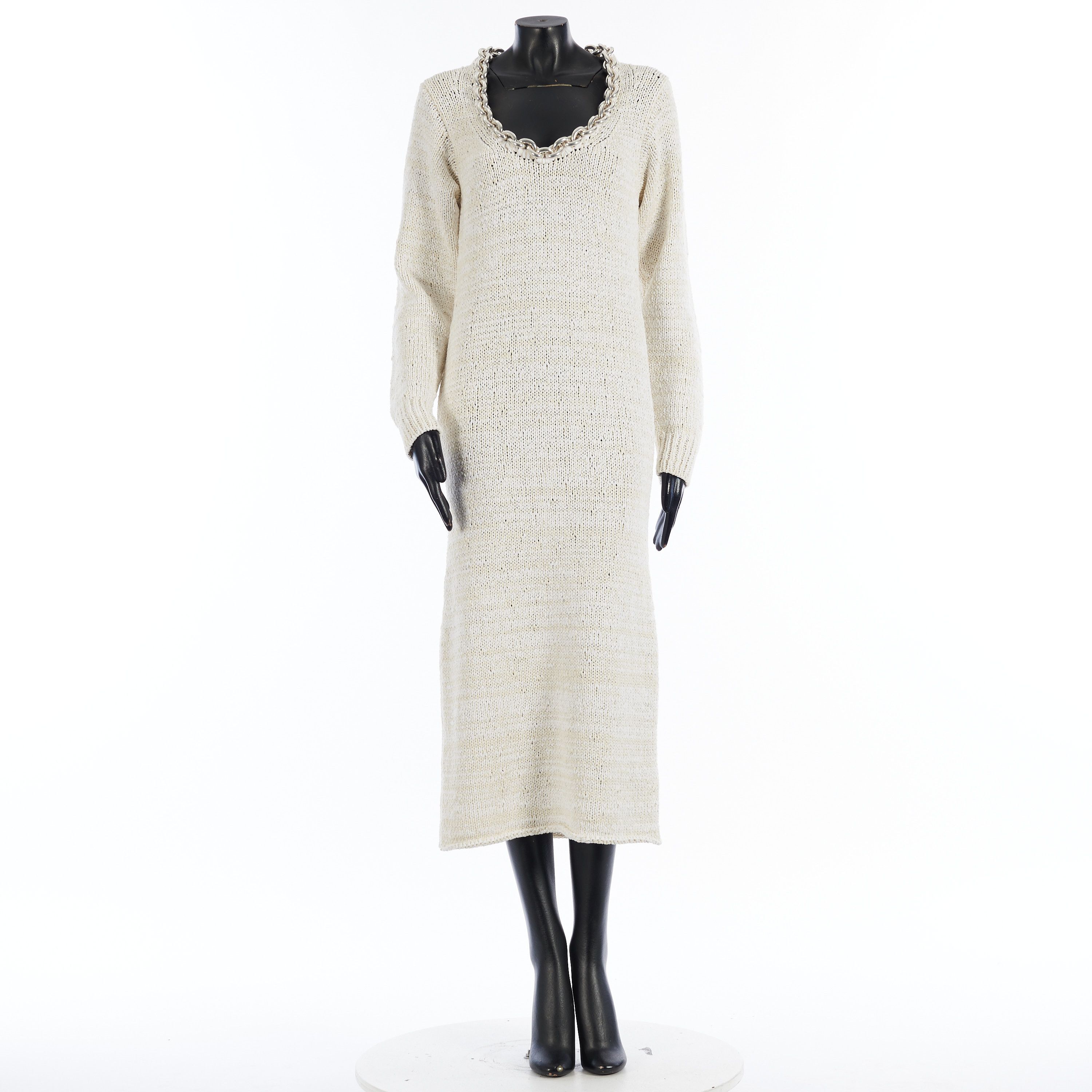 Bottega Veneta Textured Cotton Knit Dress With Chunky Chain In Chalk White Size S / US 4 / IT 40 - 1 Thumbnail