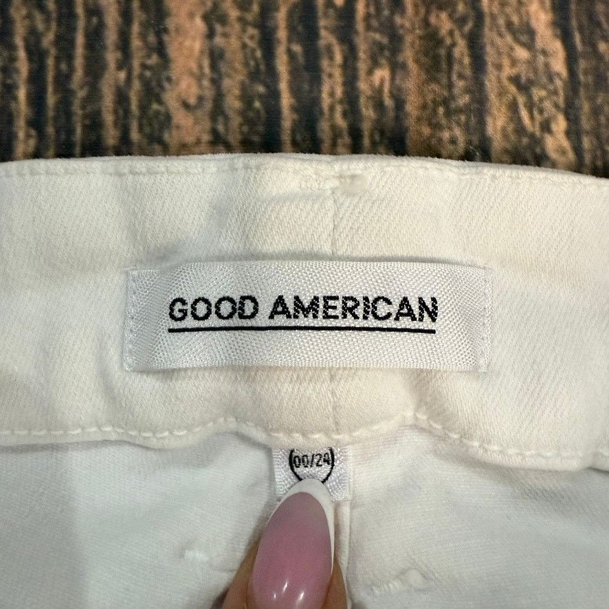 Good American Good American Women's White High Rise Cut Off Denim Shorts Size 24" / US 00 / IT 34 - 2 Thumbnail