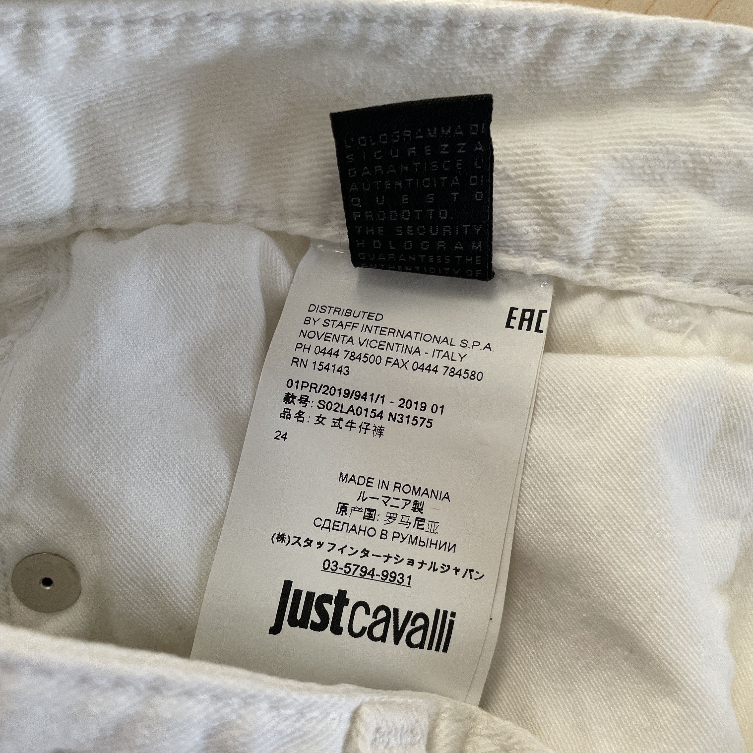 Just Cavalli JUST Cavalli Crushed Denim Jeans White Distressed Skinny Size 24" / US 00 / IT 34 - 9 Thumbnail