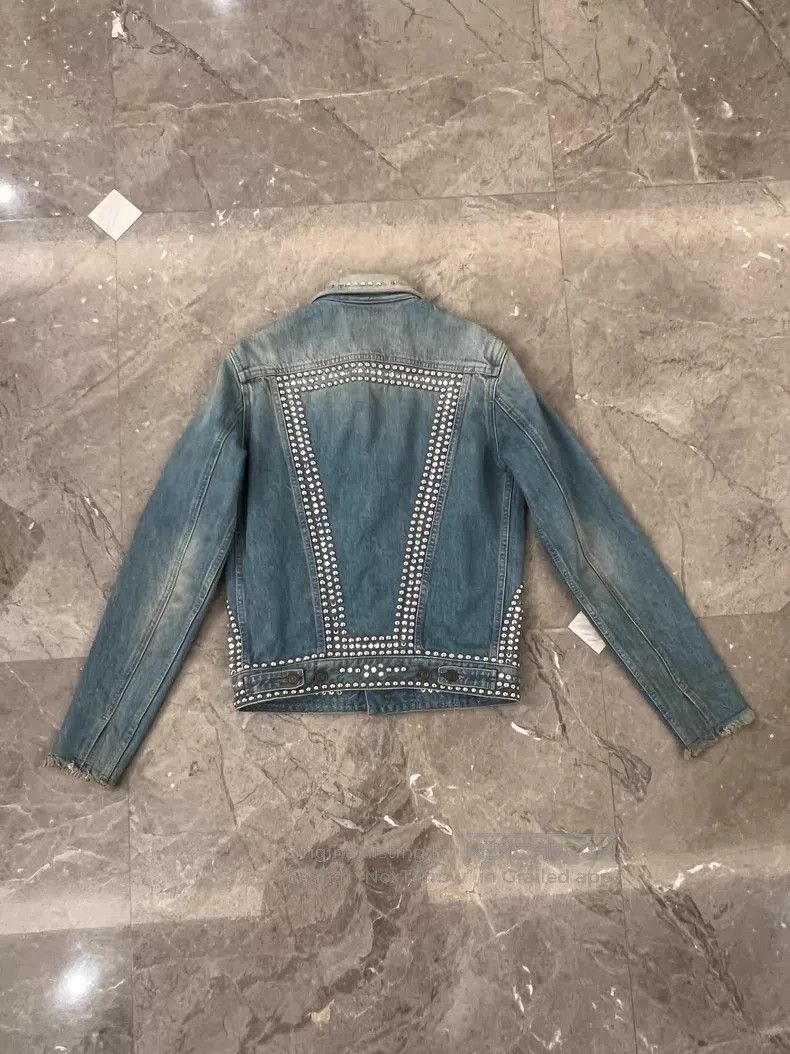 Saint Laurent Paris Saint Laurent Paris Crystal and Diamond Studs Denim Jacket Size US XS / EU 42 / 0 - 3 Thumbnail