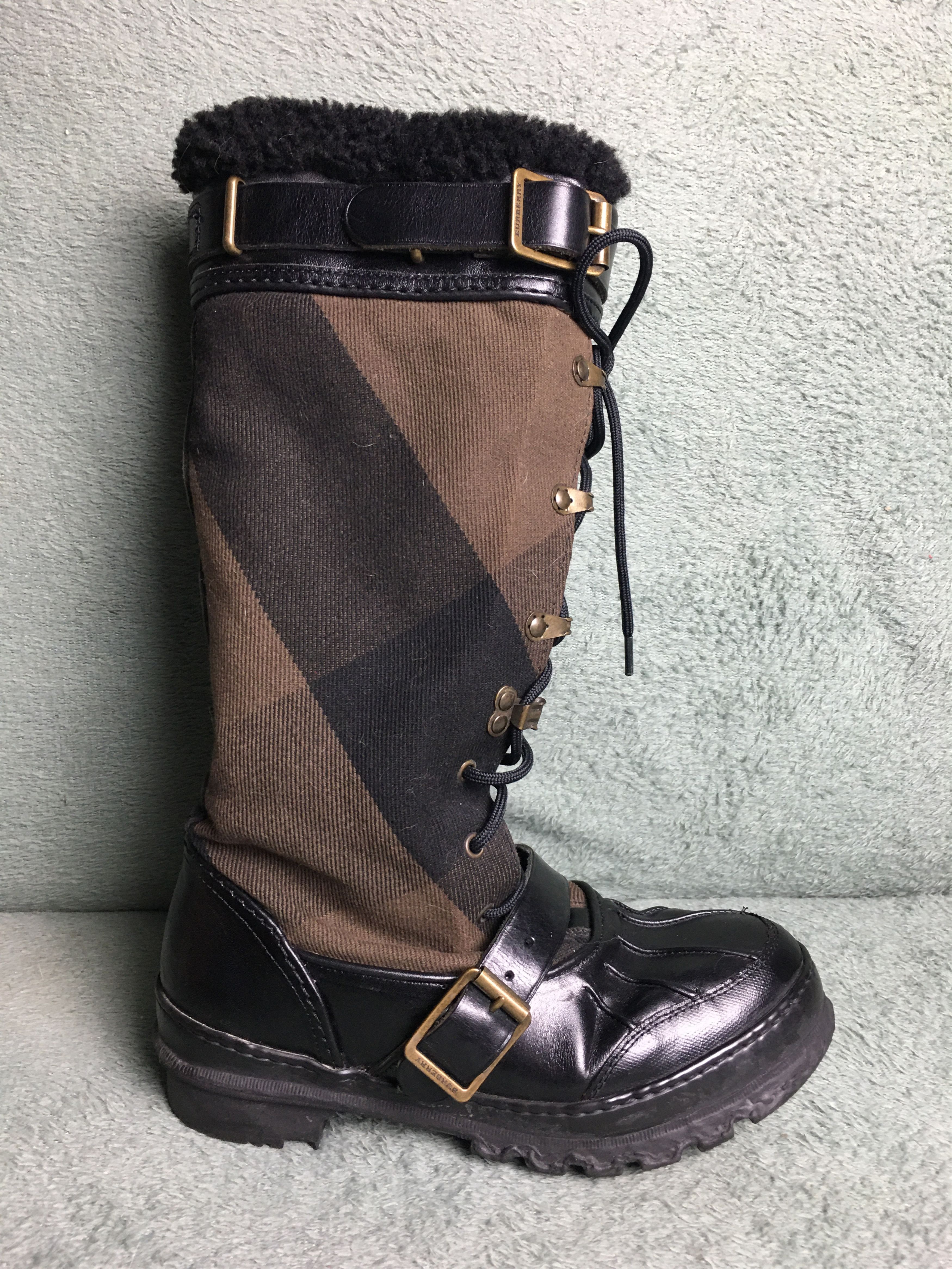 Burberry Burberry Mega Check Canvas Fur Lined High Weather Snow Boots Size US 9 / IT 39 - 6 Thumbnail