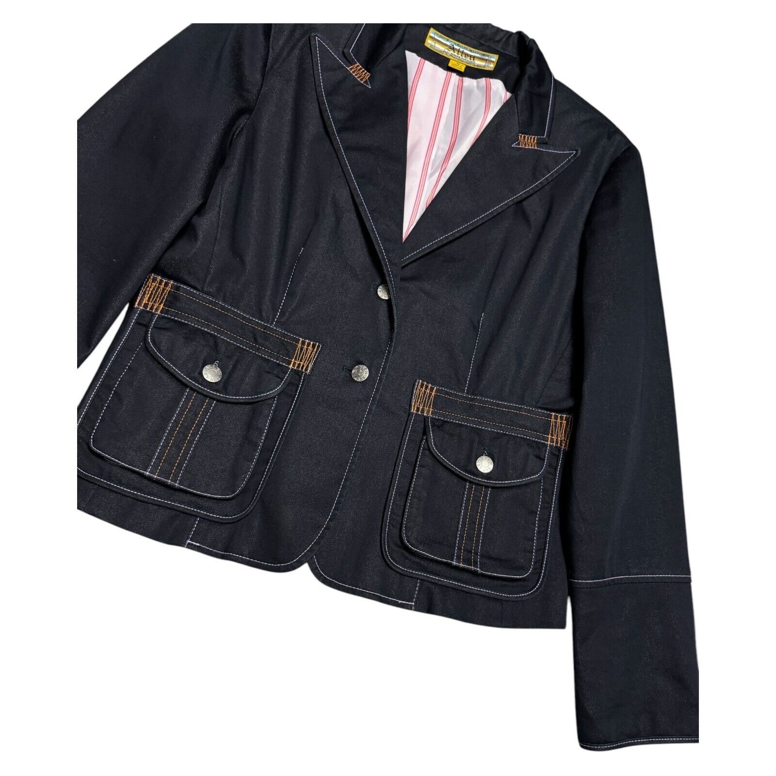 Designer Allen B. Schwartz Luxury Designer Denim Blazer Jacket Size L / US 10 / IT 46 - 3 Thumbnail