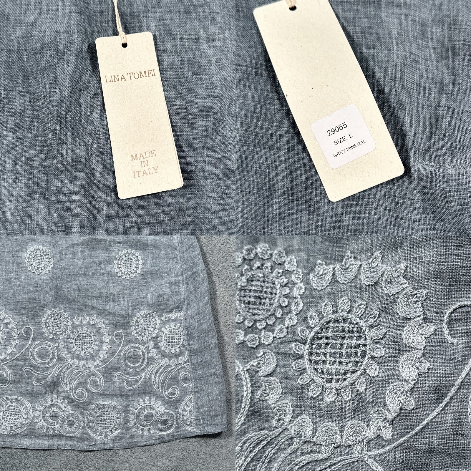Vintage Lina Tomei Dress Women's Large Linen Embroidered Pockets Made in  Italy Grey Knee-Length Shift Tank Dress | Grailed
