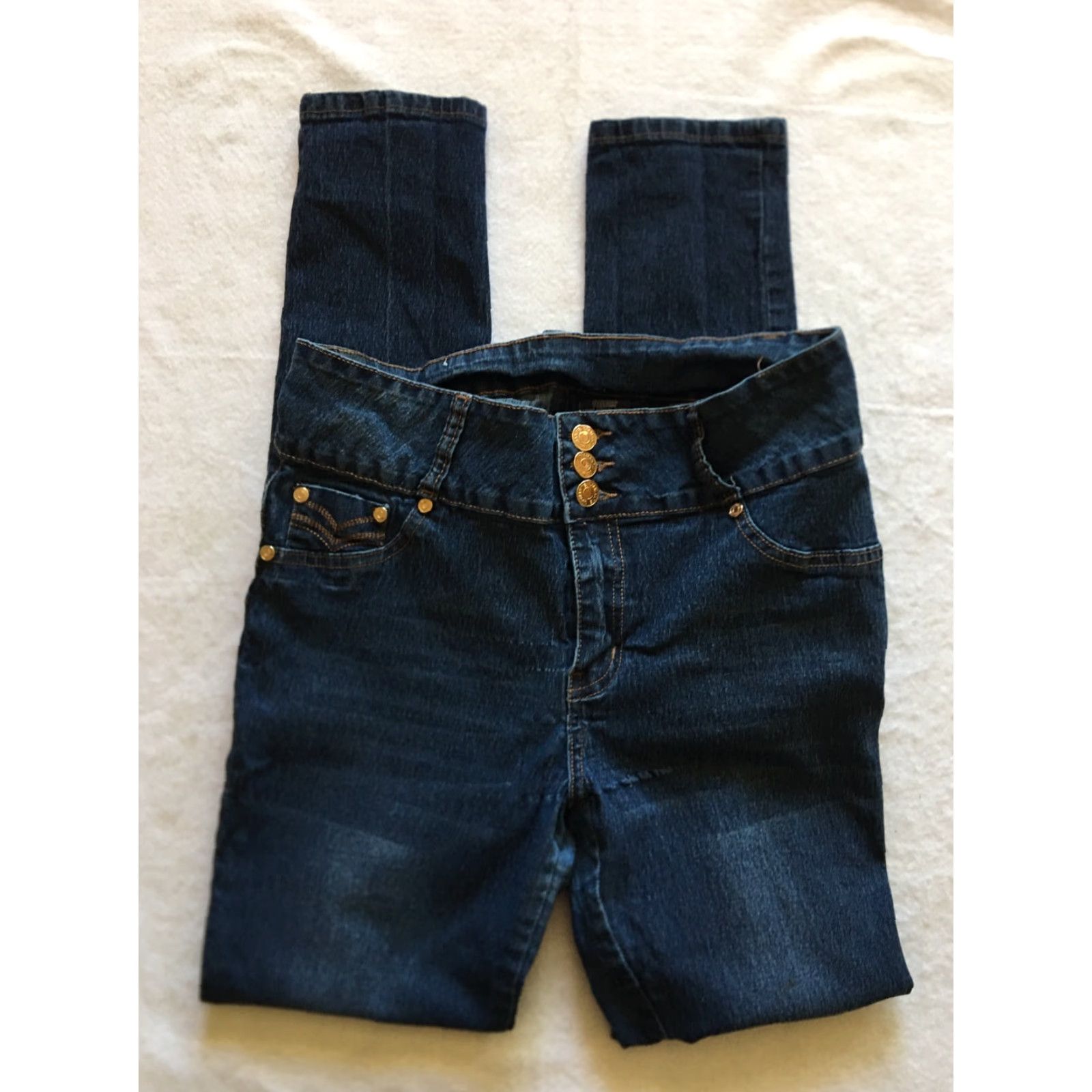 Vintage Diamante Jeans Women Juniors Size 11 Blue Skinny Stretch Denim Jeans Womens / 28 in Waist 30 in Inseam Size 32" / US 10 / IT 46 - 3 Thumbnail