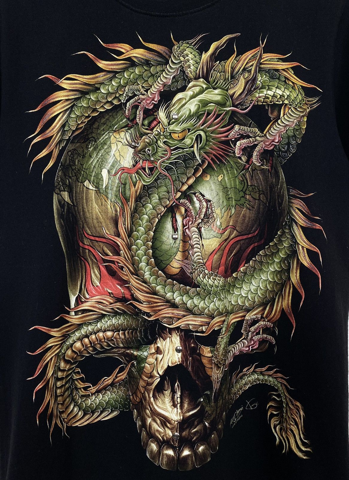 Japanese Brand Rock Chang Double Sided Dragon Skull Piercing T-shirt Black Size US M / EU 48-50 / 2 - 3 Thumbnail