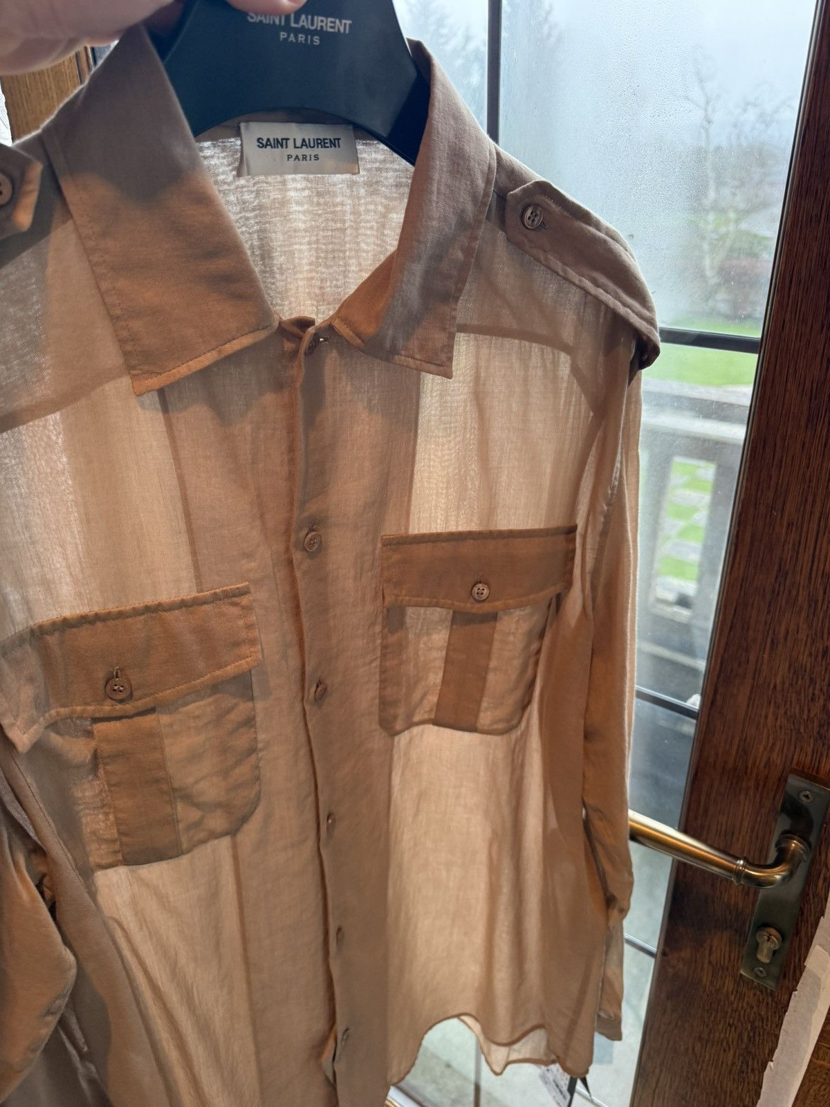Saint Laurent Paris $1.1k SS23 Saint Laurent camo khaki army style sheer shirt L Size US L / EU 52-54 / 3 - 12 Thumbnail
