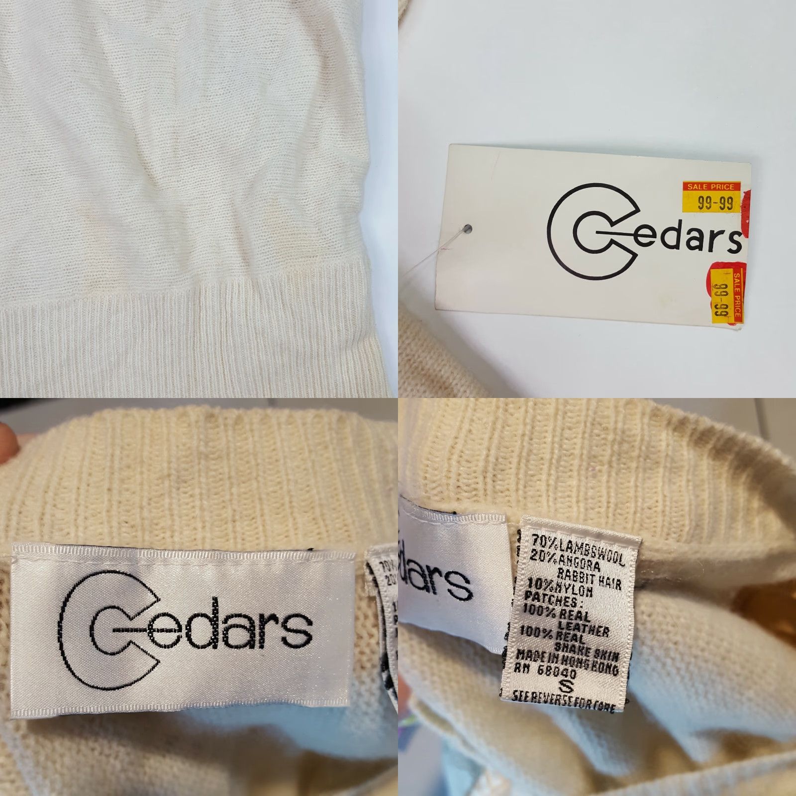 Skin VINTAGE Cedars Cardigan Shirt Women S Knit Wool Angora Snake Skin Leather Cream White 80s Size S / US 4 / IT 40 - 8 Thumbnail