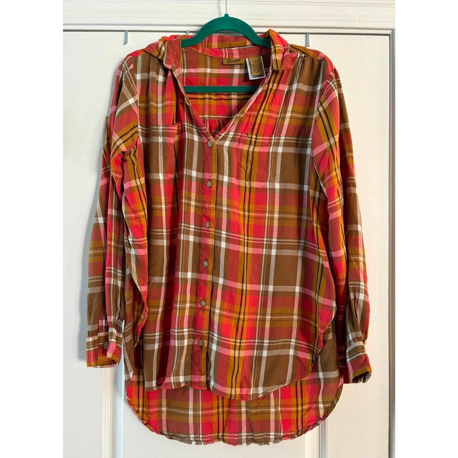 Wrangler Wrangler Womens Orange Plaid Button Down Shirt Size Large Size L / US 10 / IT 46 - 1 Thumbnail