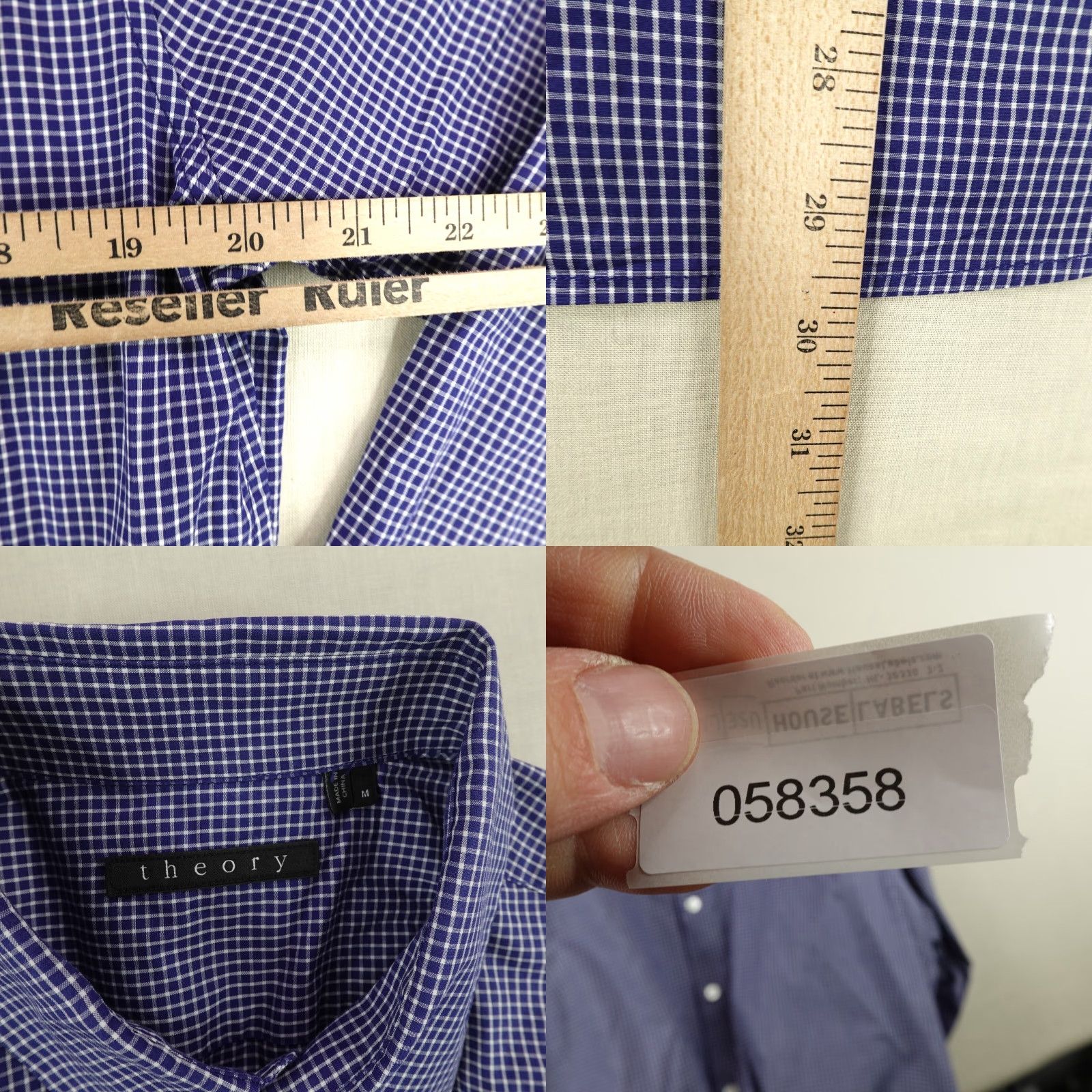 Theory Theory Shirt Mens Medium Blue White Plaid Button Up - Cotton - M - Blue - Theory - Button-Up - Long Sleeve - Collared - Mens - Classic Designer Shirt Size US M / EU 48-50 / 2 - 8 Thumbnail