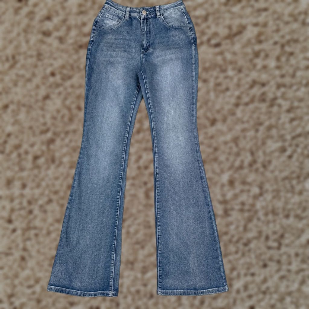 Shein Shein Jeans Womens 29 Blue Denim Flare Mid Rise Embroidered Cotton Blend 24x31 Size 29" - 1 Thumbnail
