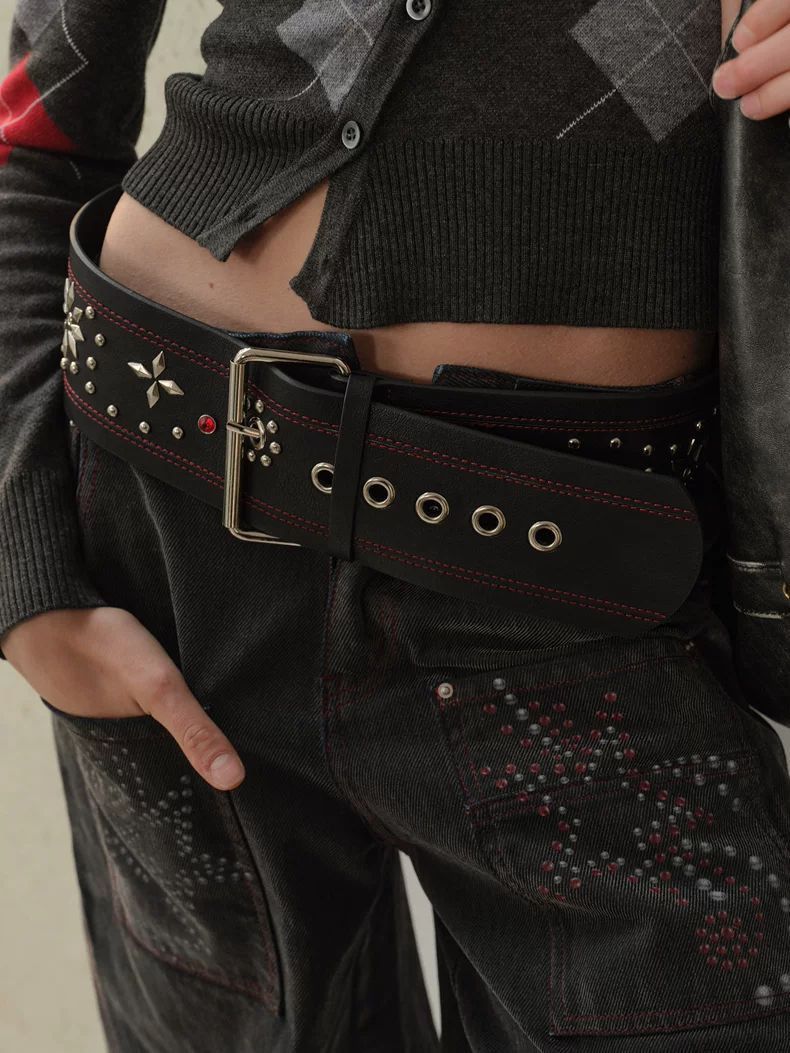 VIBE Dark Vintage Belt Riveted Belts Menswear Accessories Size ONE SIZE - 1 Thumbnail