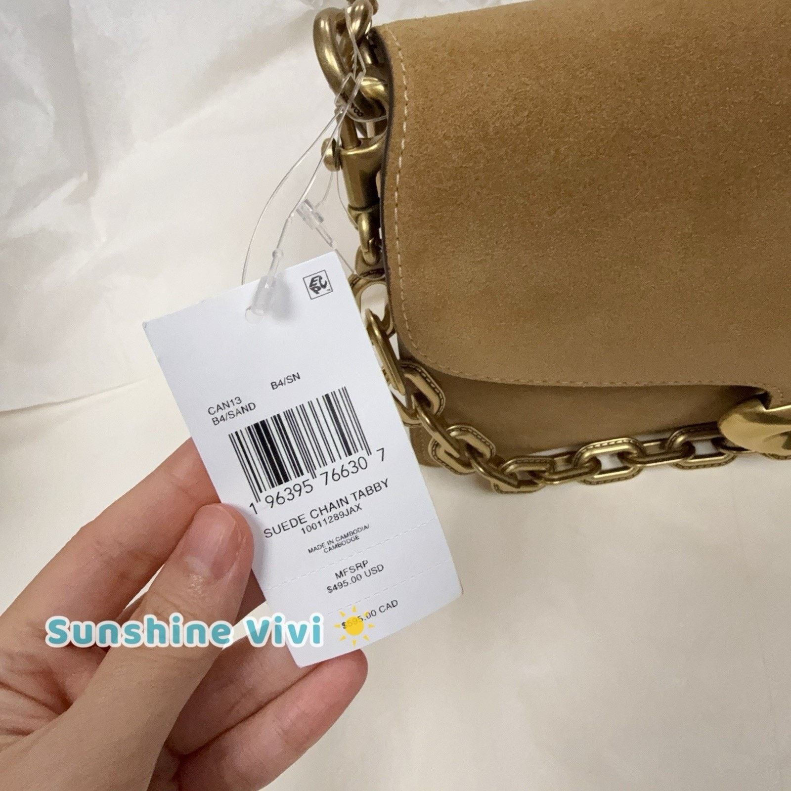 Coach NWT Coach Chain Tabby Shoulder/Hand Suede Chain Sand CAN13 Size ONE SIZE - 2 Thumbnail