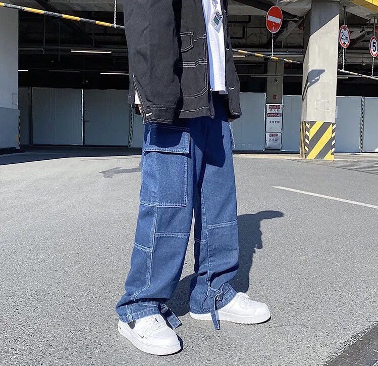 Jean Dark Blue Cargo jeans Wide Leg Denim Loose Straight Baggy Size US 38 / EU 54 - 5 Thumbnail