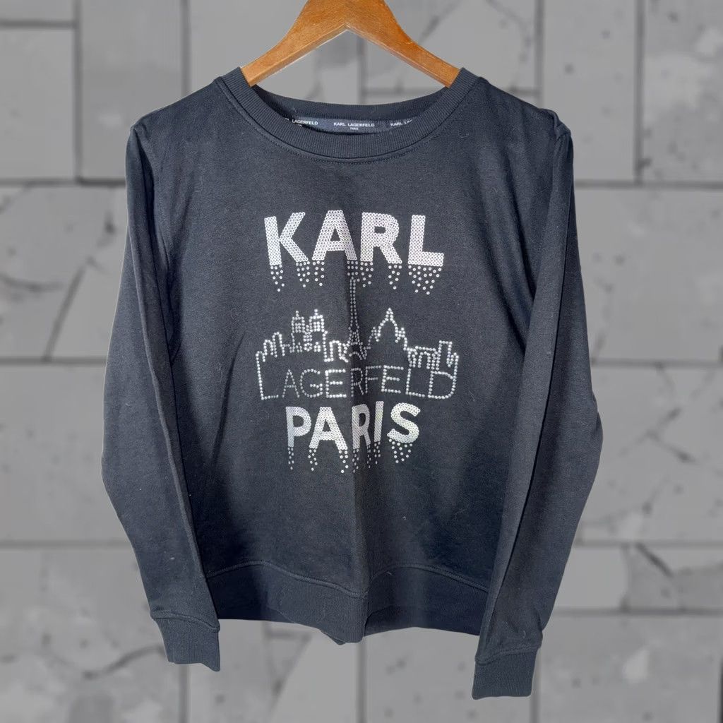 Karl Lagerfeld Karl Lagerfeld Sweatshirt Top Puff Sleeve Beaded Sequin Logo Black M Women Regular Pullover Knit 60% Cotton 40% Polyester Size M / US 6-8 / IT 42-44 - 1 Thumbnail