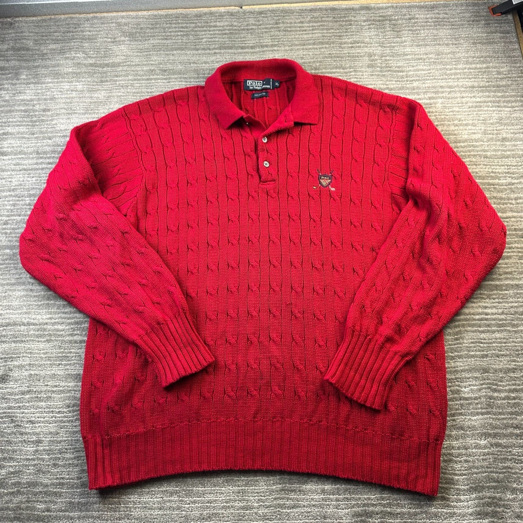 Polo Ralph Lauren Polo Ralph Lauren Sweater Mens XL Red Cable Knit Collared Pullover Size US XL / EU 56 / 4 - 2 Thumbnail