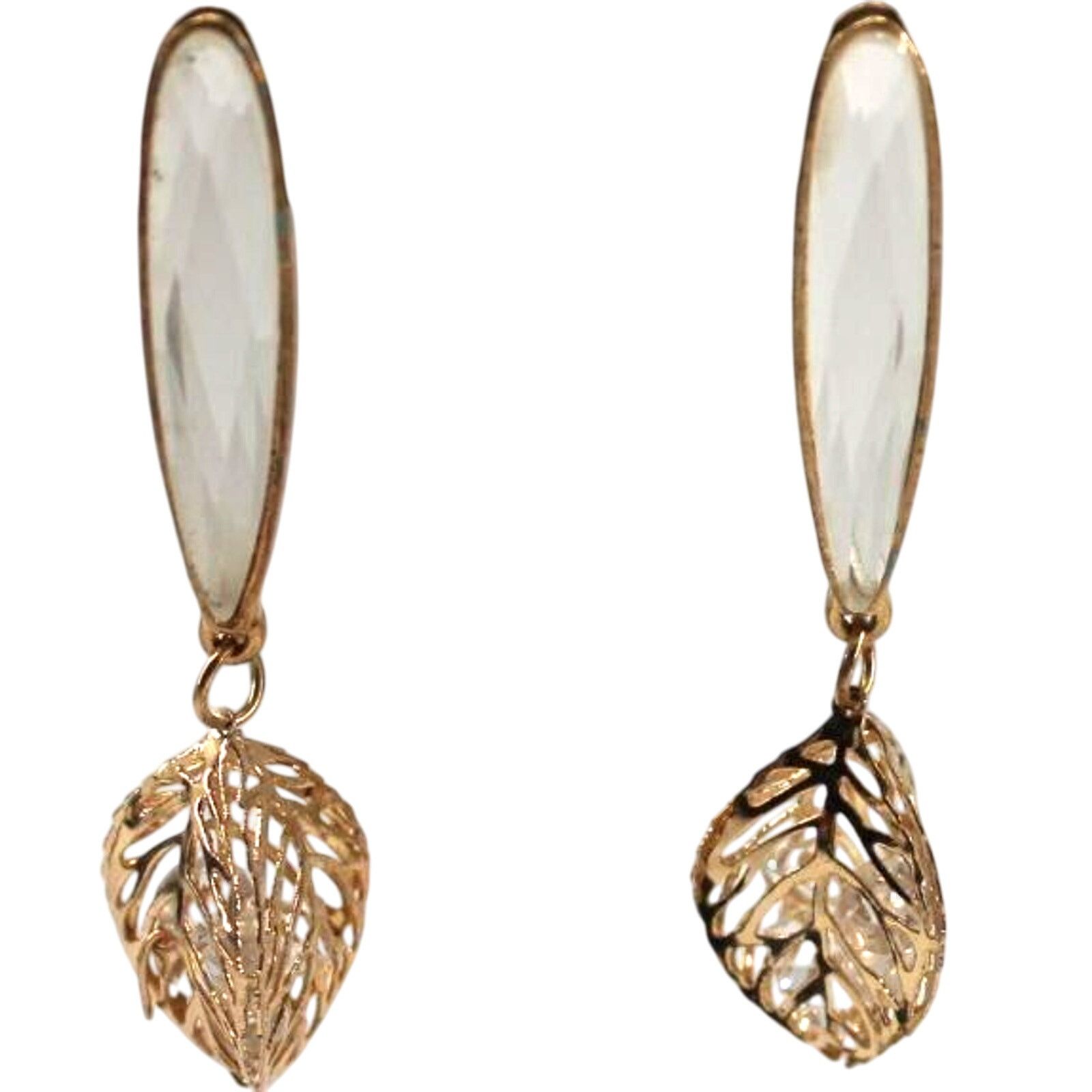 Other Leaf Dangle Earrings • Floating Crystals & Mirror Drop • 2" Size ONE SIZE - 1 Thumbnail
