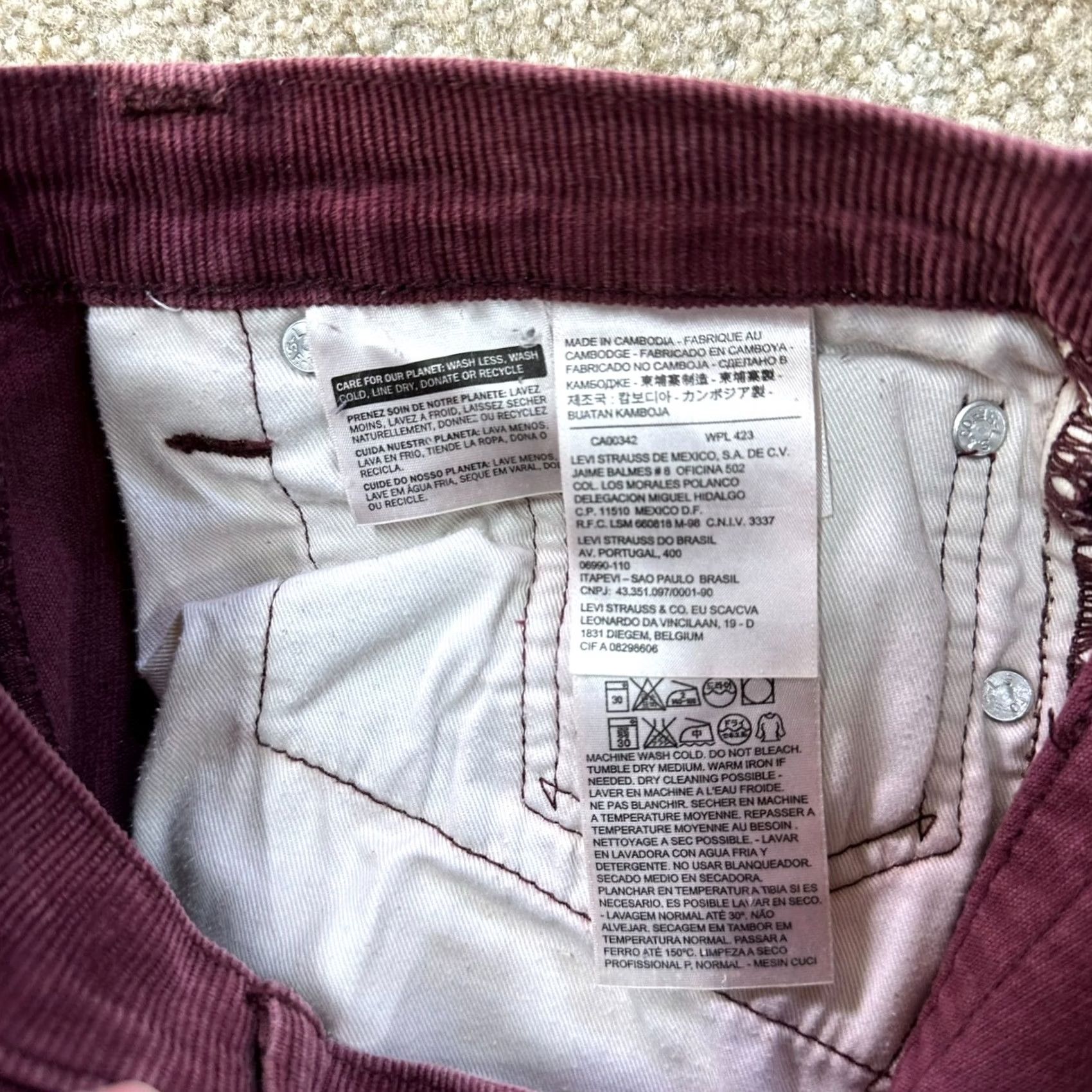 Levi's Levi's 511 Slim Straight Jeans Men 29x32 Red Corduroy Pants Regular Inseam 32" 5-Pocket Denim Vintage: No Size US 29 - 4 Thumbnail