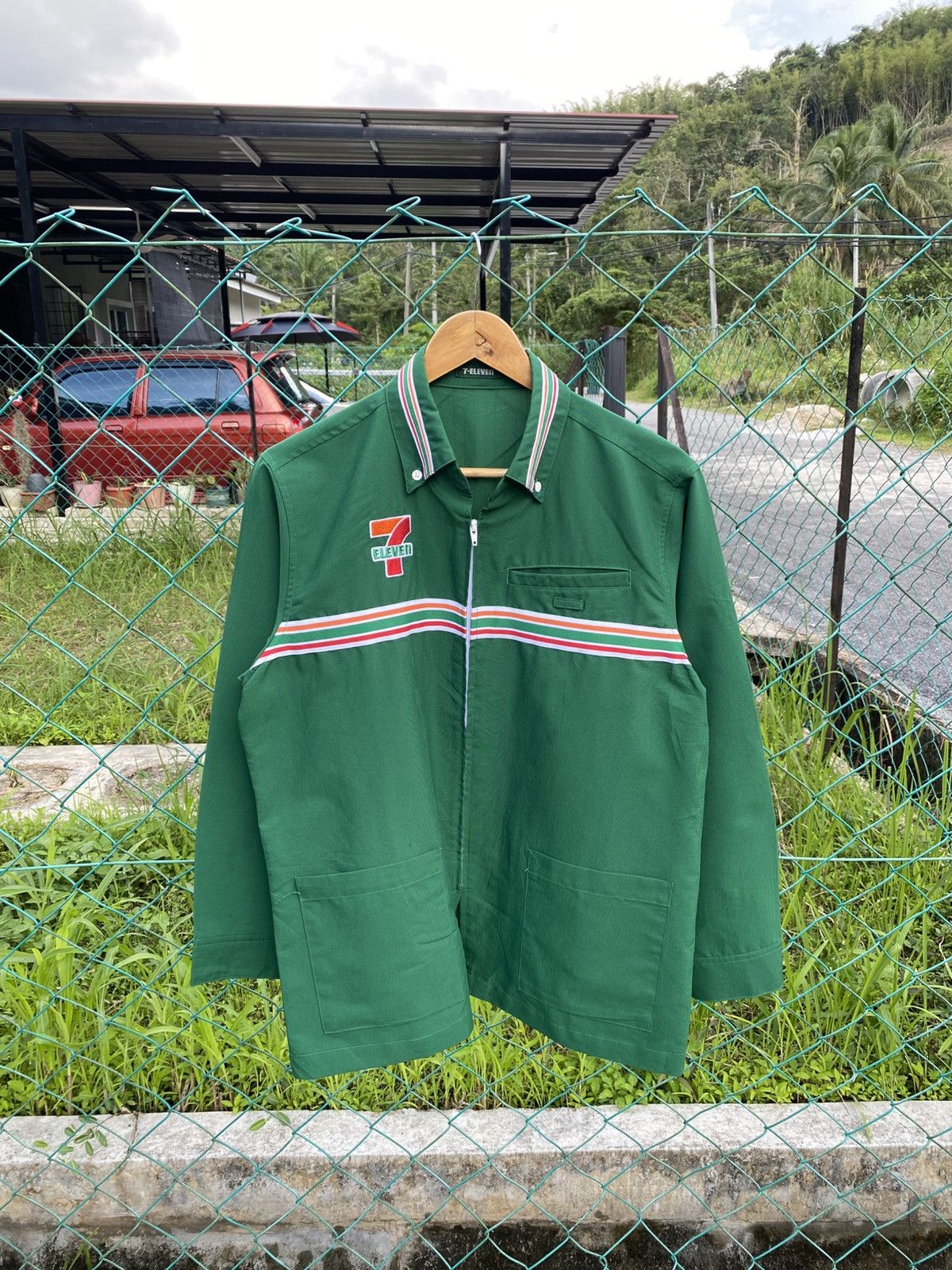 Vintage 7-eleven woven spellout long sleeve shirt uniform