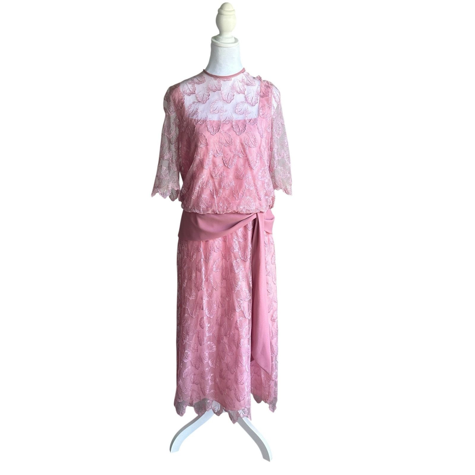 Vintage Vintage 80s Miss Elliette Blush Lace Cottagecore Dress M Size M / US 6-8 / IT 42-44 - 7 Thumbnail