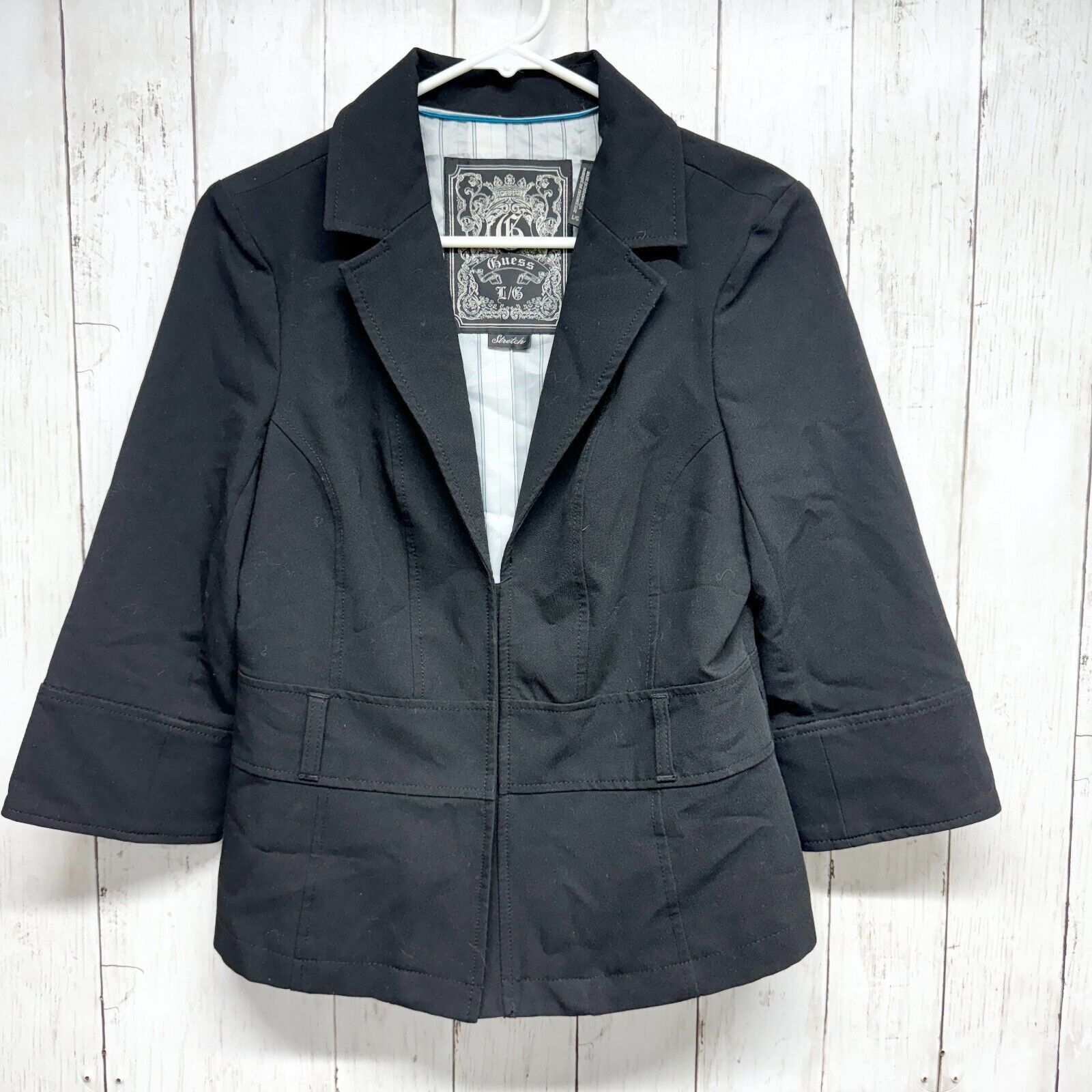 Guess Guess Blazer LG Black Stretch Button-Up Collared Long Sleeve Size L / US 10 / IT 46 - 1 Thumbnail