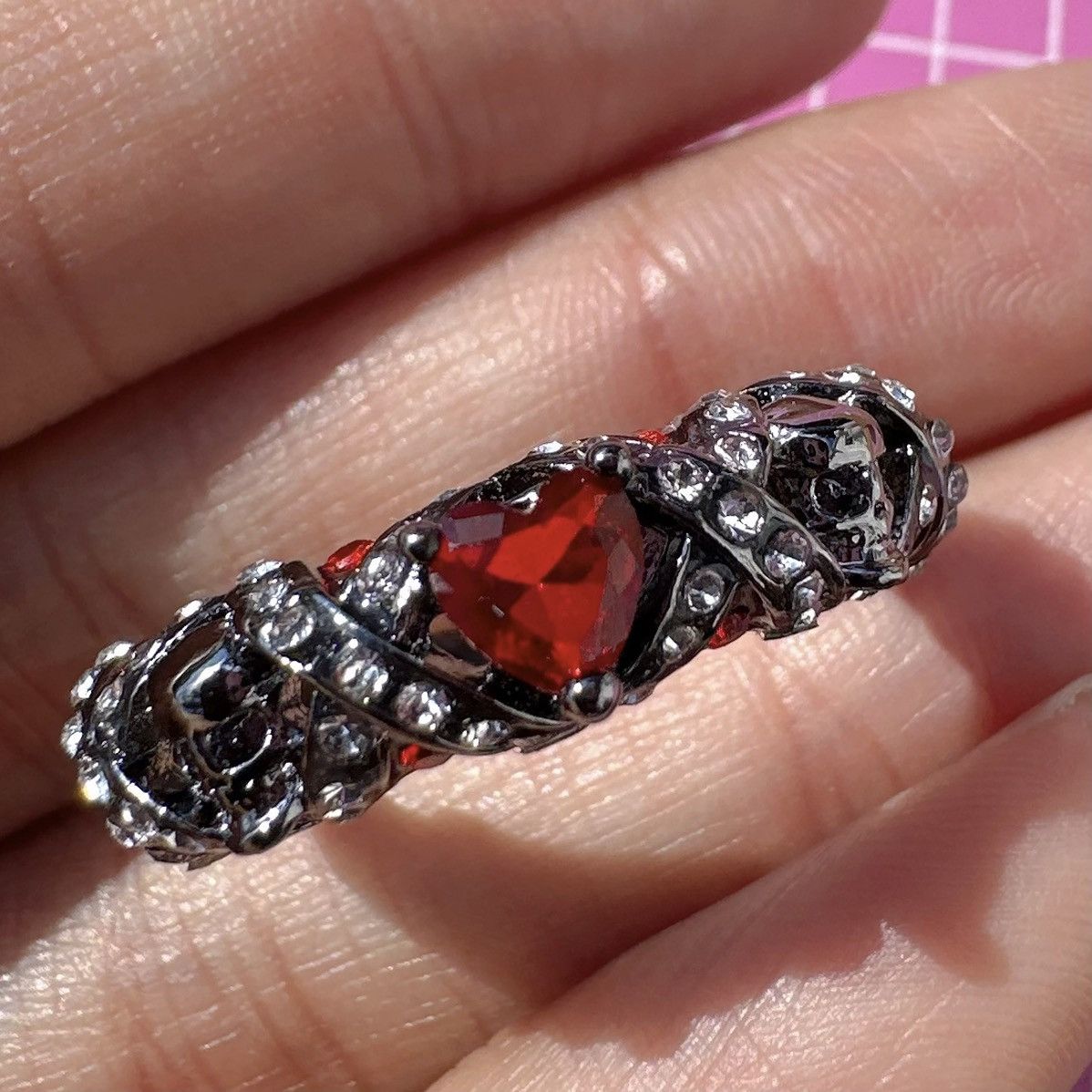 Designer Halloween red diamond heart crystal paved skeleton black Size ONE SIZE - 7 Thumbnail
