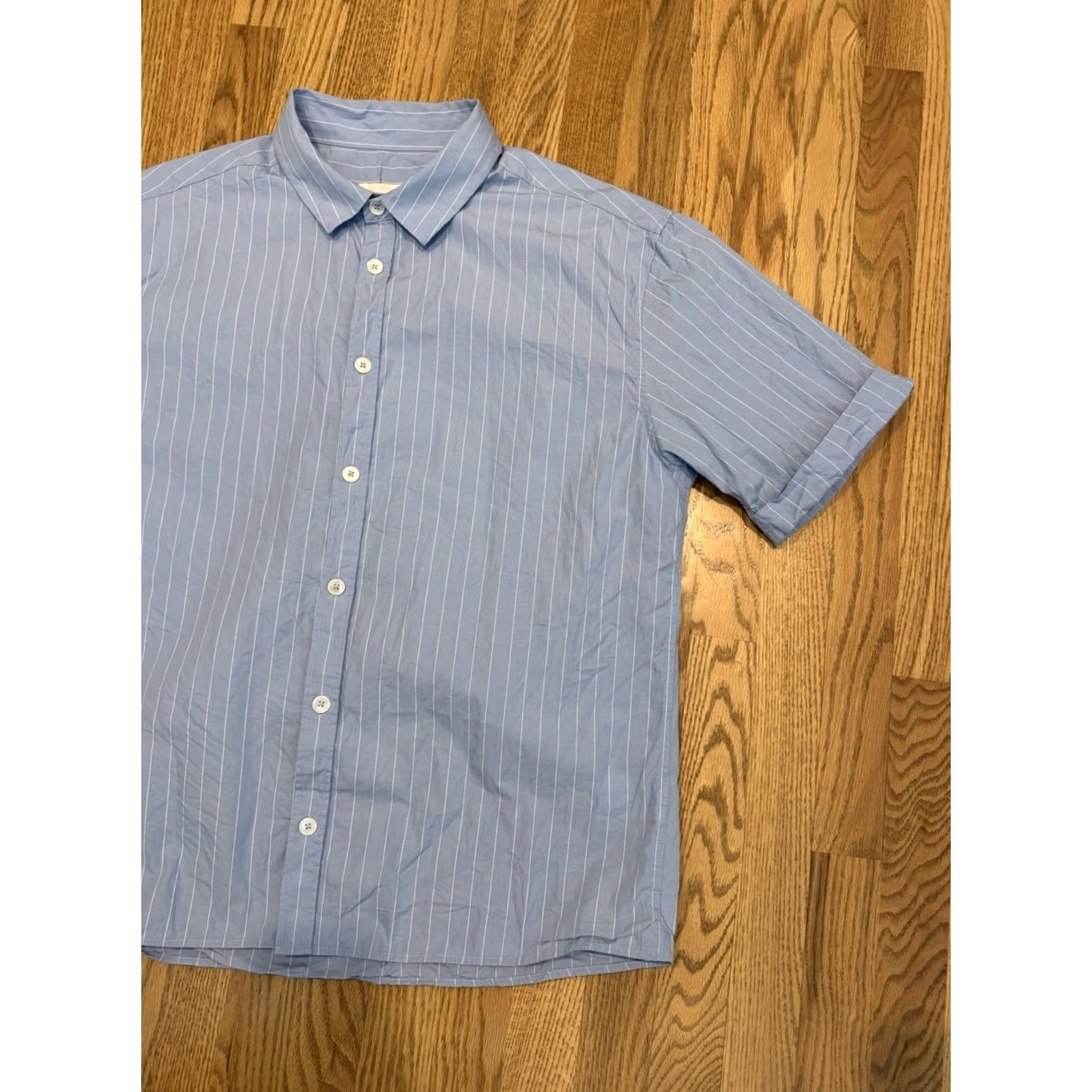 Vintage Octobre Editions Button-Up Cotton Shirt Mens XL Short Sleeve Sezane Stripe Blue Size US XL / EU 56 / 4 - 3 Thumbnail