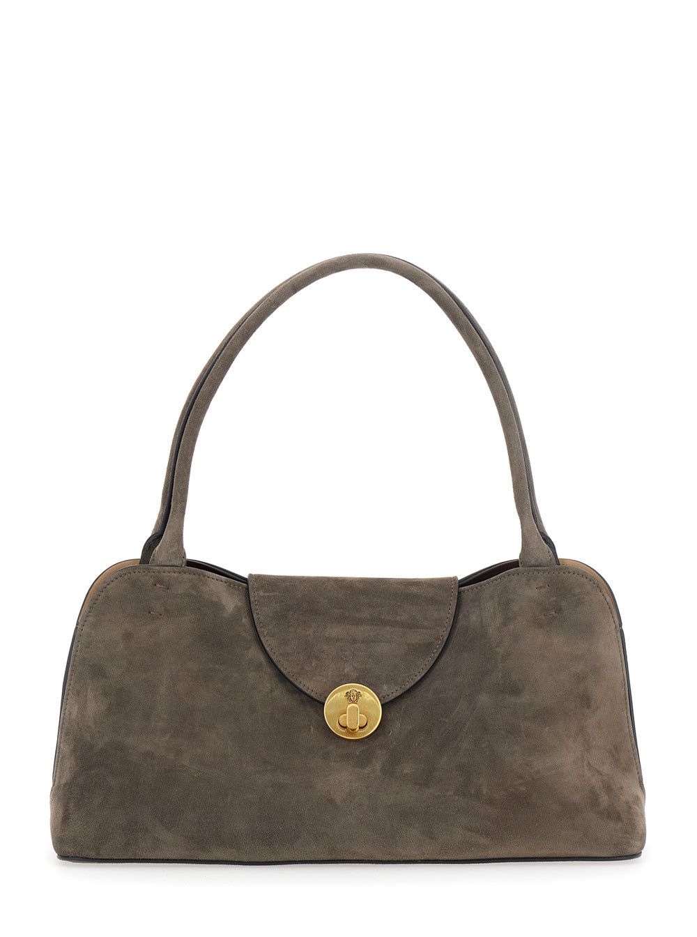 Versace 'Vivian East West' Brown Shoulder Bag with Clasp Closure and Medusa Plaque in Suede for Women Size ONE SIZE - 1 Thumbnail