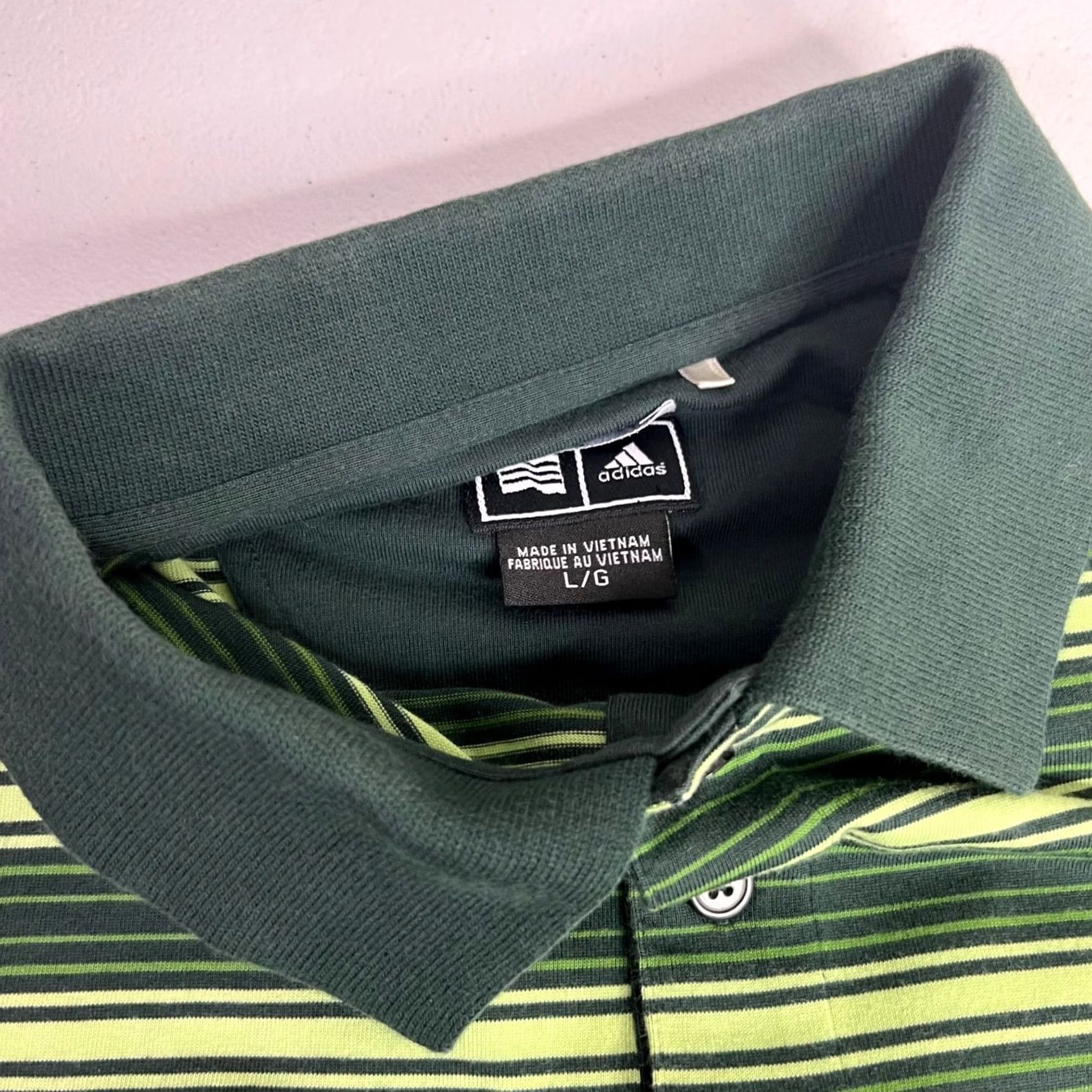 Adidas Adidas Climalite Mens Striped Golf Polo Shirt L Green Cotton Polyester Knit Short Sleeve Polo Size US L / EU 52-54 / 3 - 4 Thumbnail