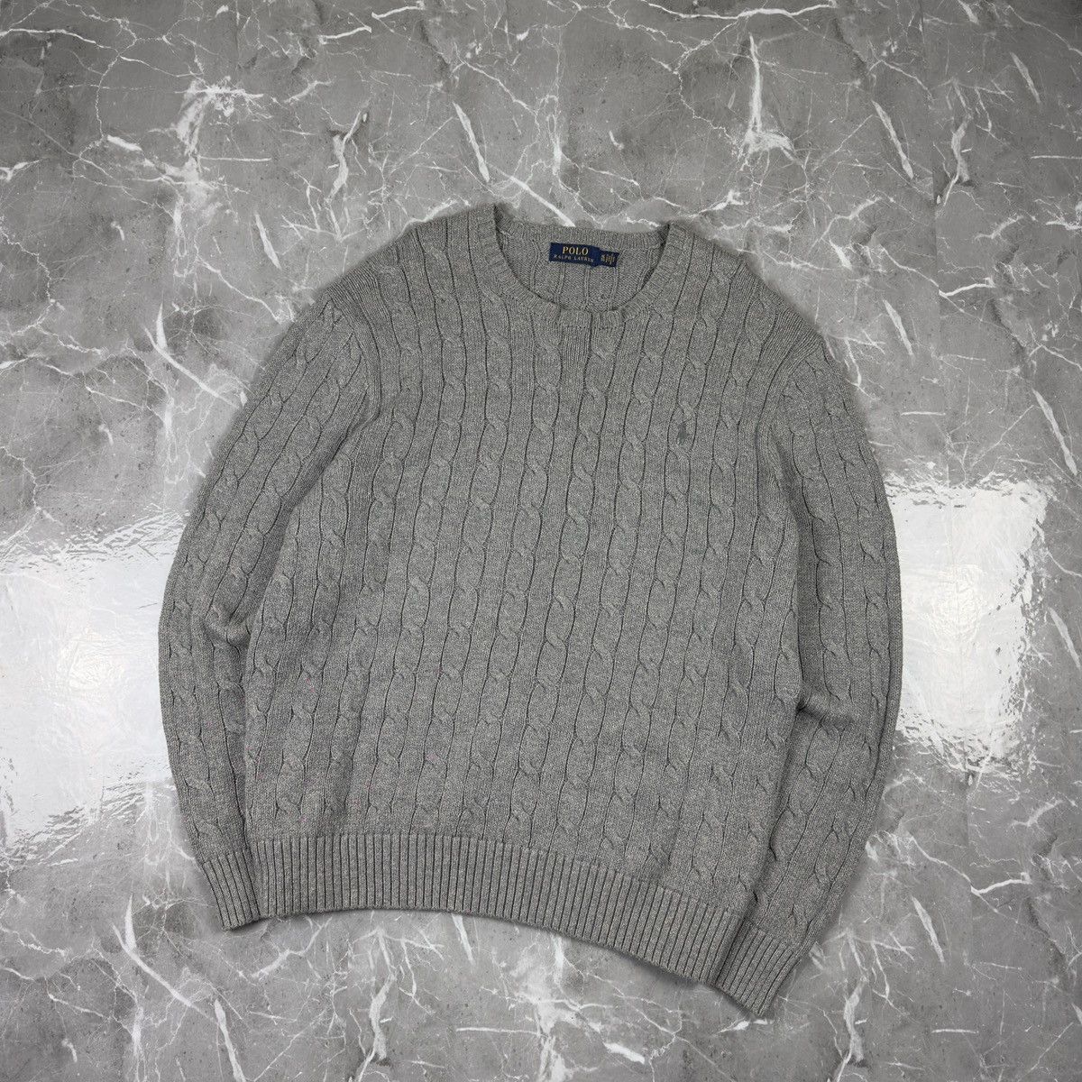 Polo Ralph Lauren Original Polo Ralph Lauren Cable Knit Gray Cotton Sweater Size US XL / EU 56 / 4 - 1 Thumbnail