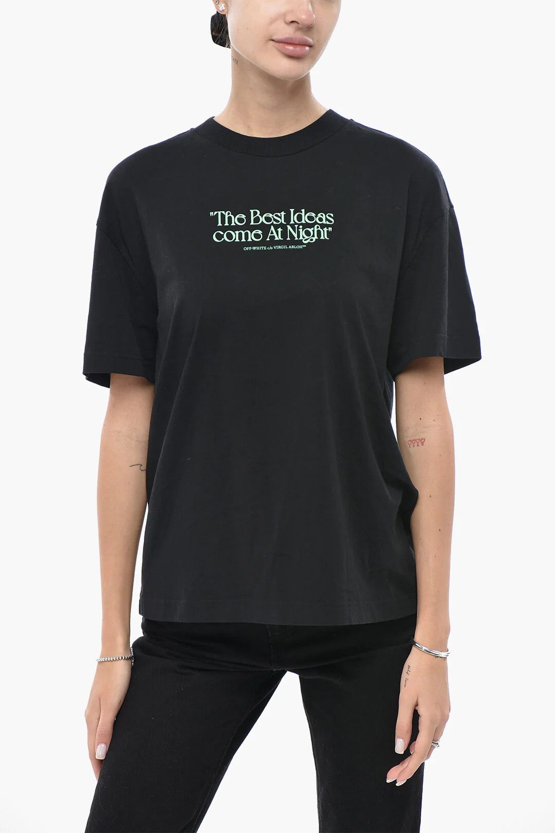 Off-White og1mm0426 Cotton Crewneck T-Shirt in Black Size XS / US 0-2 / IT 36-38 - 1 Thumbnail