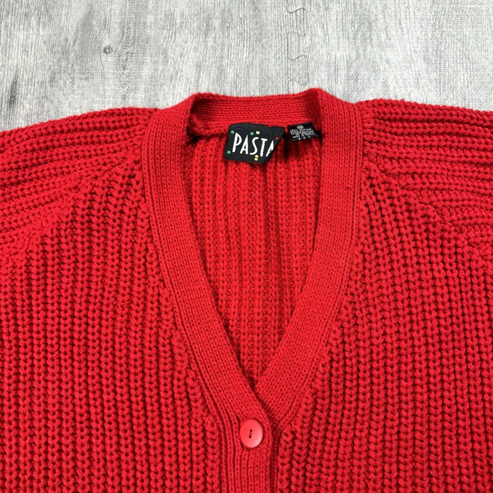 Etro VINTAGE Pasta Chunky Knit Cardigan Sweater M Red Long Sleeve V-Neck 80s Fall Womens Size M / US 6-8 / IT 42-44 - 2 Thumbnail