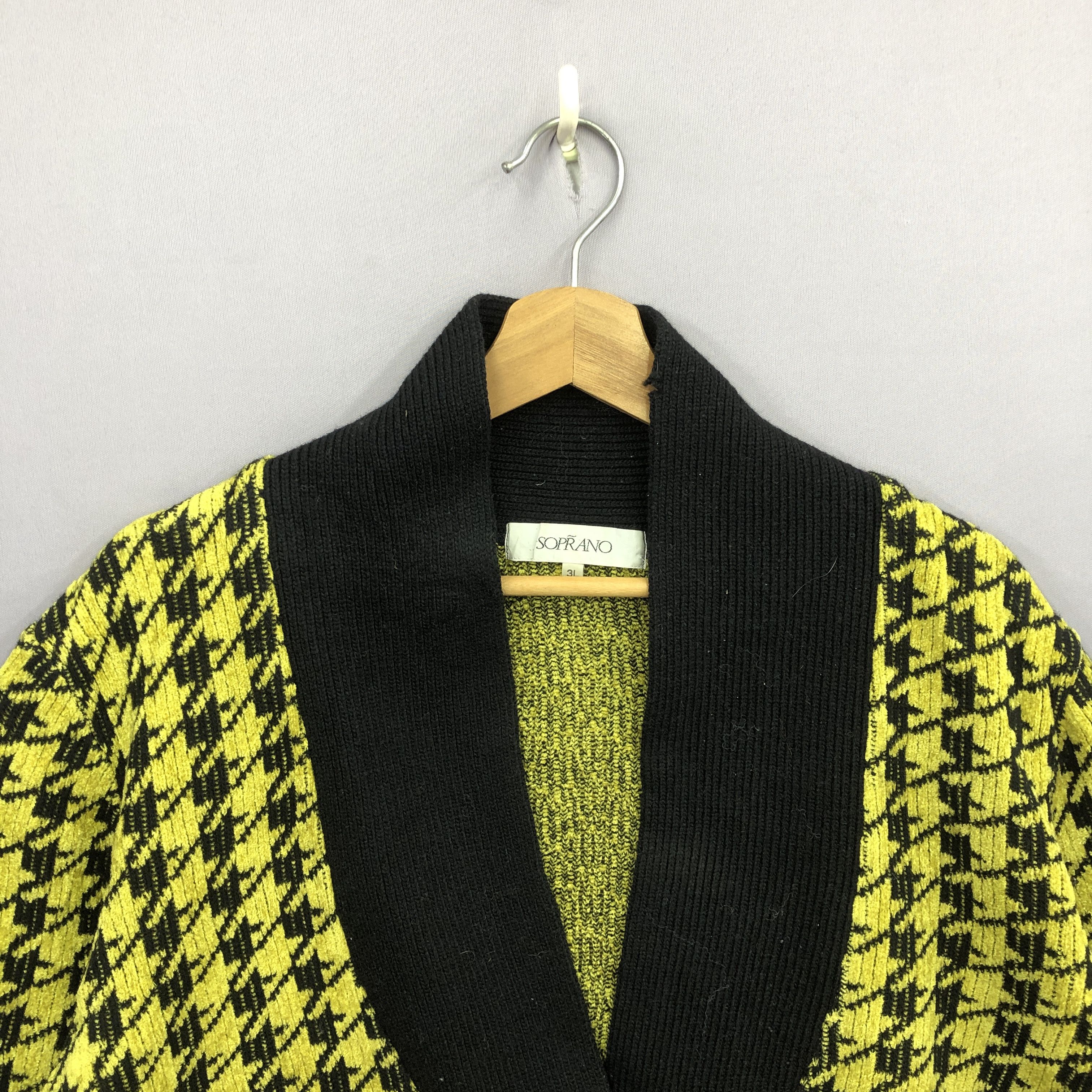 Aran Isles Knitwear Vintage Houndstooth Knit Cardigan Yellow Sweater Sweatshirt Size US XL / EU 56 / 4 - 3 Thumbnail