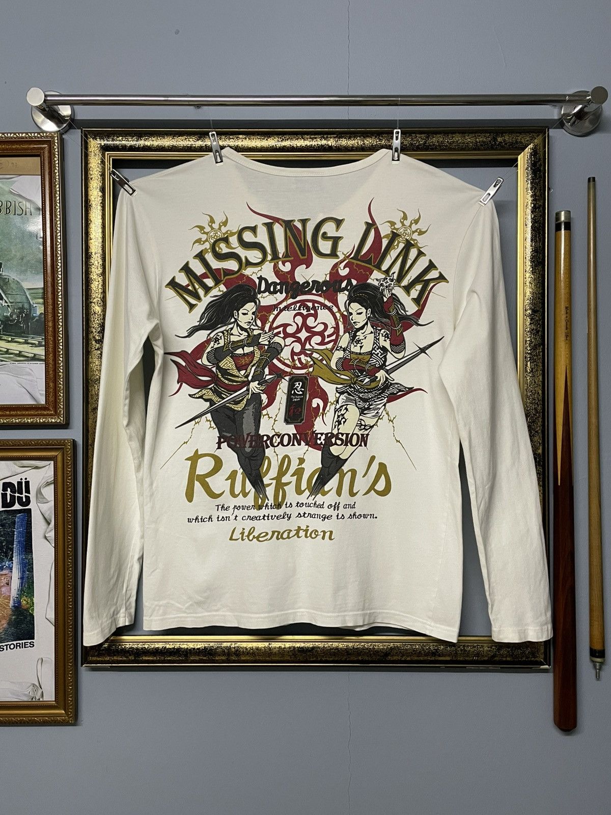 Vintage 90s Japan Designer Bullet Noise Yakuza Art Work Tee main image 7
