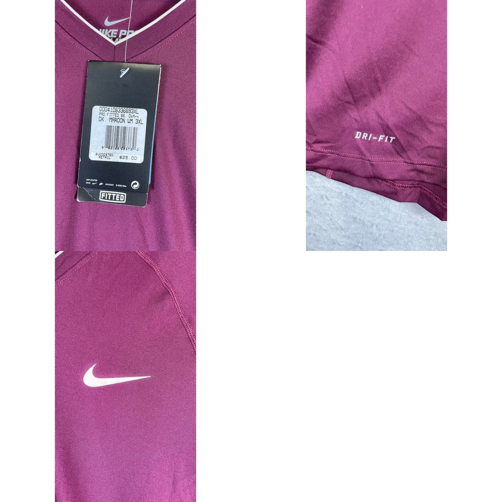 Nike Nike Pro Combat Shirt Mens 3XL Maroon Dri-Fit Fitted V-Neck Base Layer Size US XXL / EU 58 / 5 - 8 Thumbnail