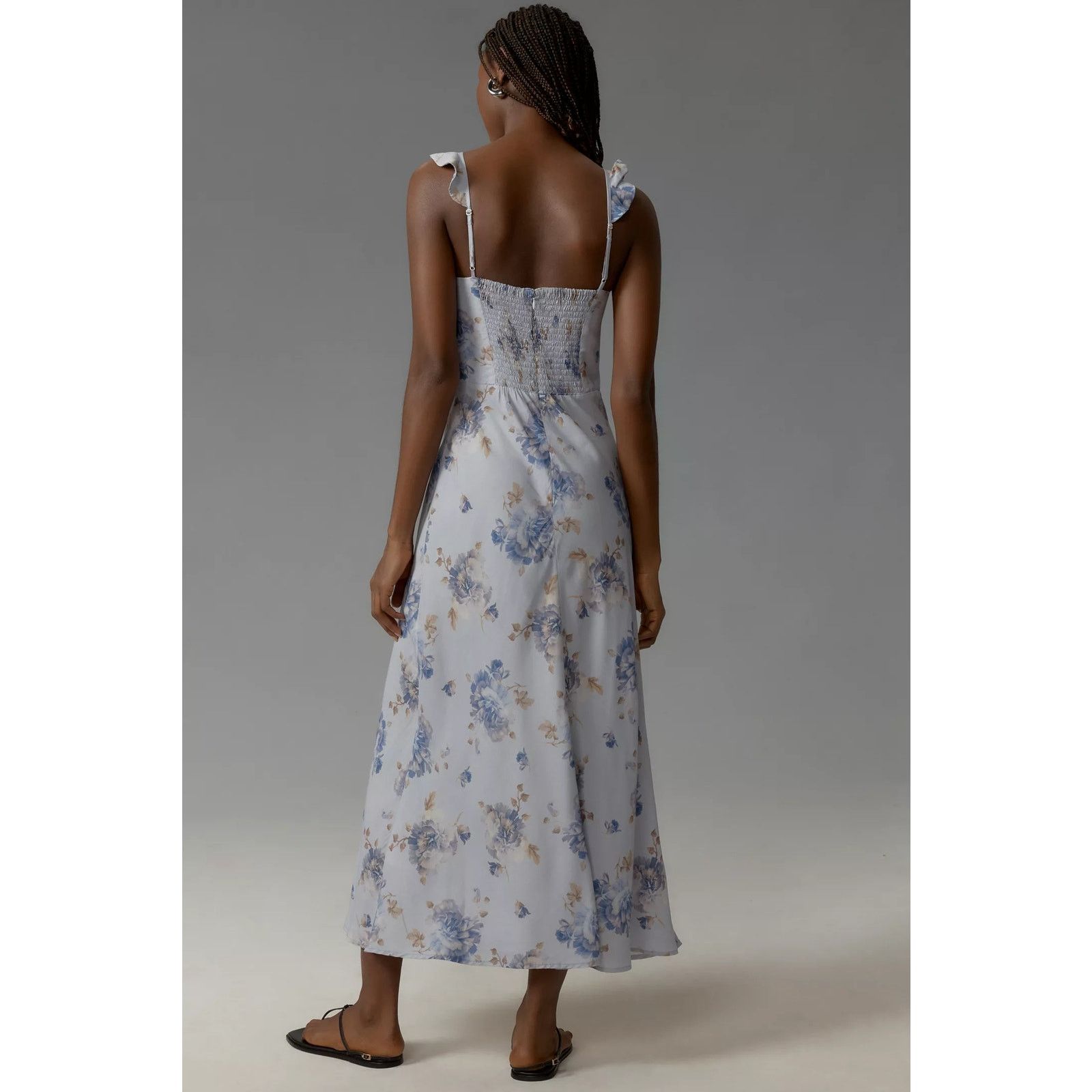 Anthropologie × FAITHFULL New Ruffle-Neck Floral Midi Dress $240 Size 6 Lilac Size M / US 6-8 / IT 42-44 - 3 Thumbnail