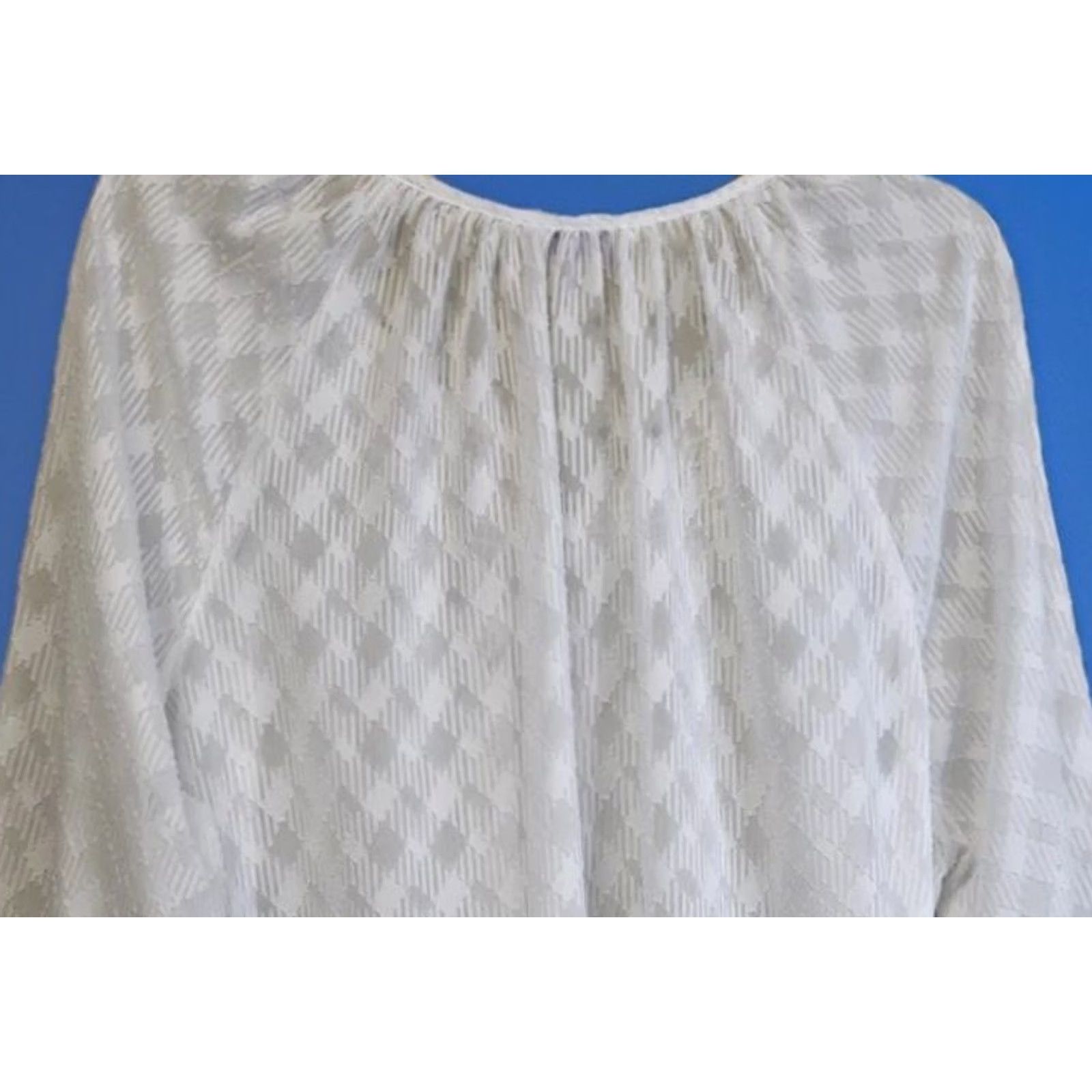 Vintage Allison Daley Blouse Peasant Tunic 3/4 Sleeve V-Neck Tie White 16W 18W Plus Women’s Bohemian Shirt Geometric Tassel Size XXL / US 16-18 / IT 52-54 - 5 Thumbnail