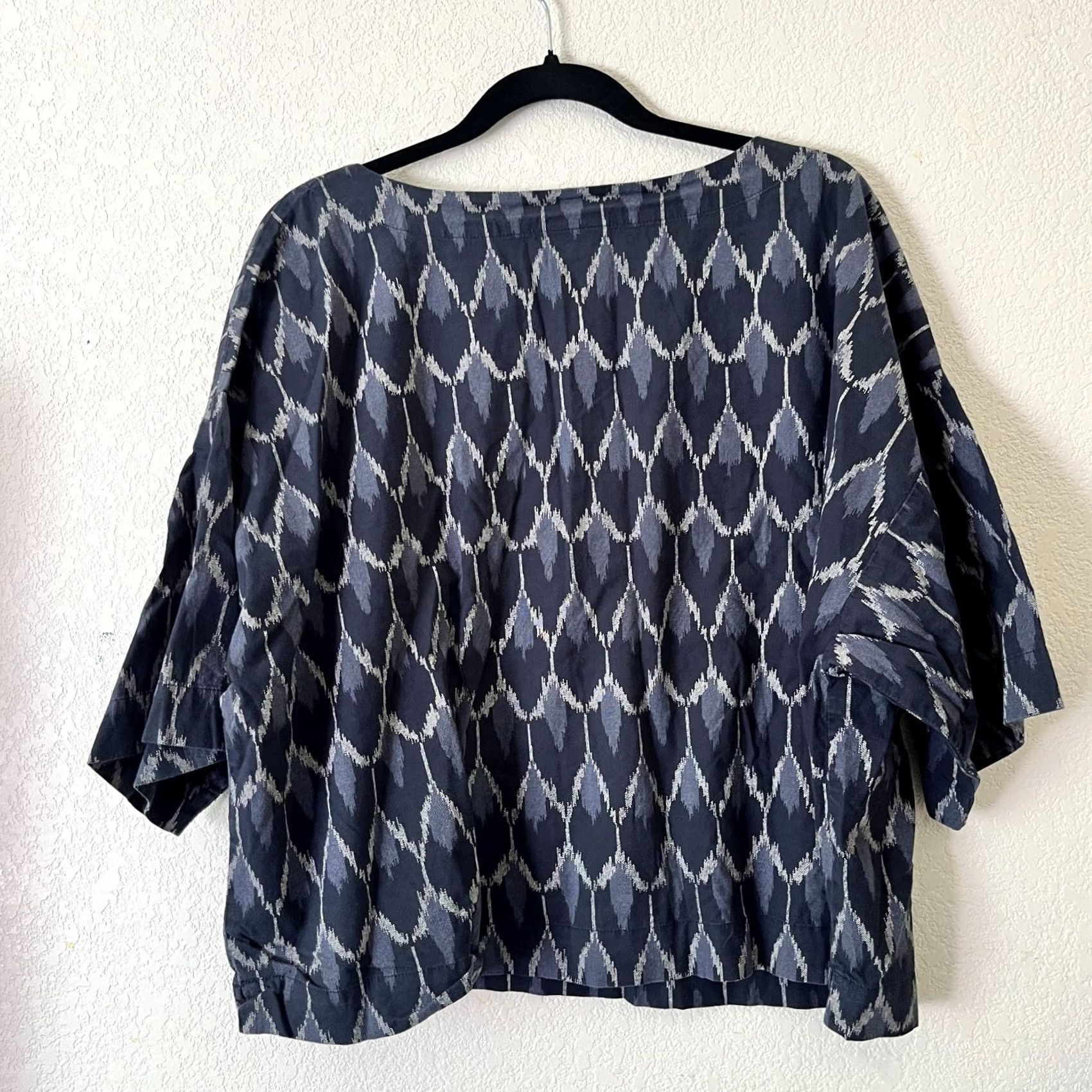 J. Jill J. Jill PureJill Womens Kimono Top Large Blue Ikat Boxy Oversized Cotton Boho Shirt Womens L Blue Ikat Boho Kimono Top Size L / US 10 / IT 46 - 4 Thumbnail