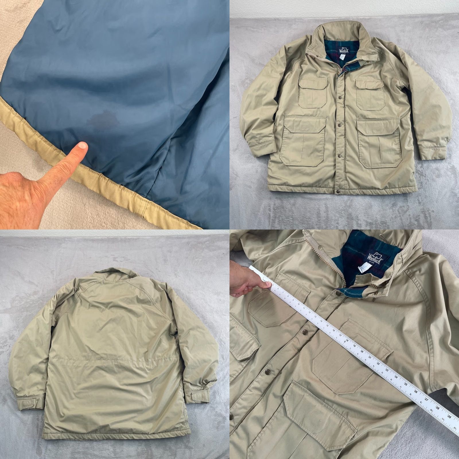 Vintage VINTAGE Woolrich Field Jacket MEN XL Beige Wool Lined Softshell Hooded Full Zip Snap Storm Flap Pockets Made in USA Chore Coat Outdoor Utility Jacket Size US XL / EU 56 / 4 - 8 Thumbnail