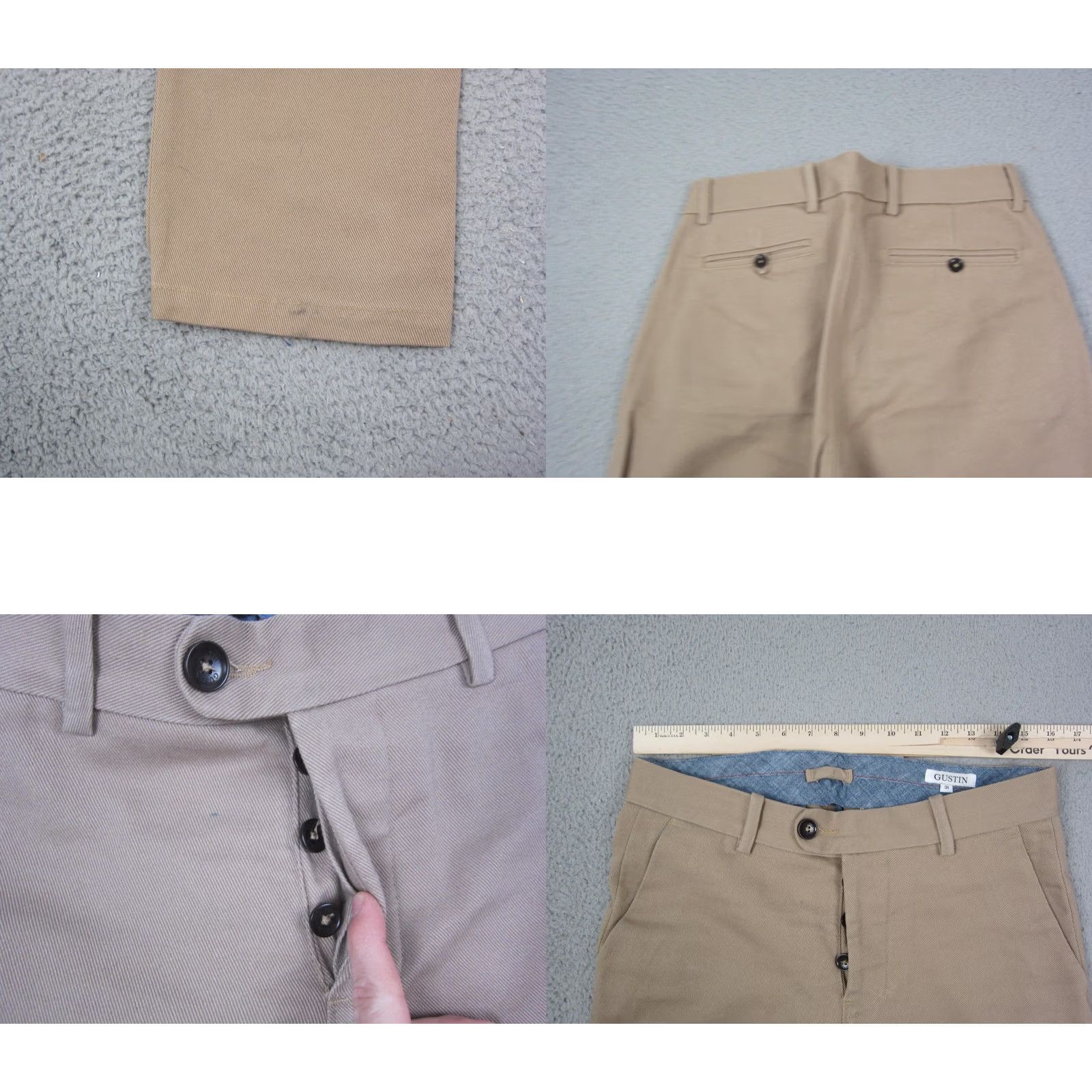 Gustin Gustin Pants Mens 31 Brown Slim Fit Washed Straight Chino Button Fly Made USA Size US 31 - 8 Thumbnail