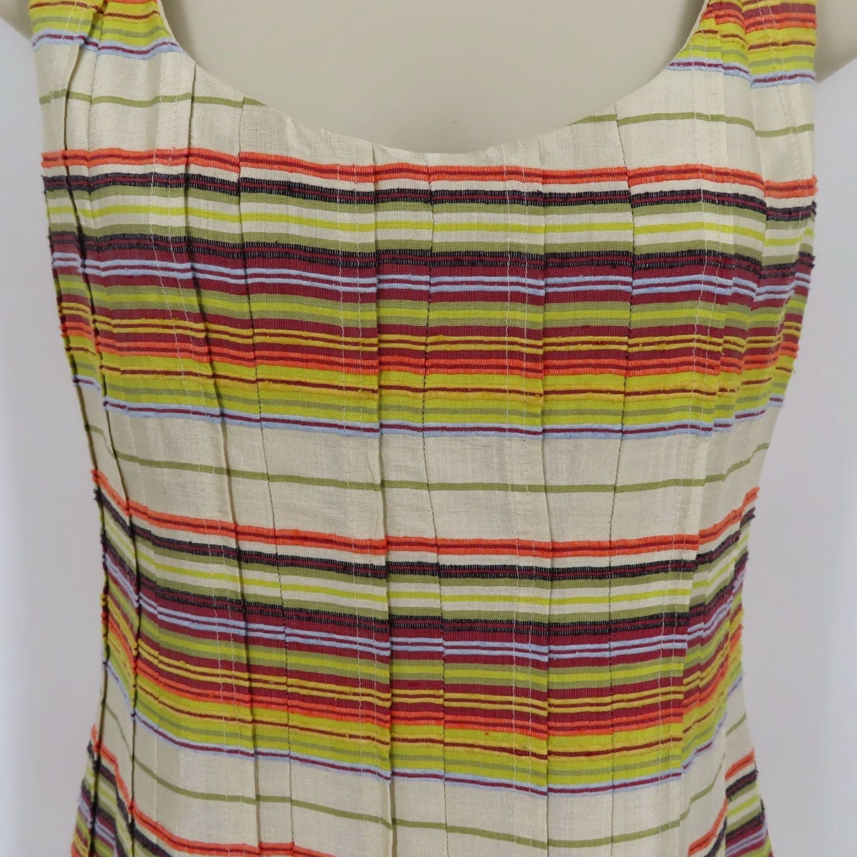 Akris Akris Punto Dress Woman 4 US 36 FR Multicolor Horizontal Stripe Pleated Knee Length Silk A-Line Sleeveless Zip Back Womens Size S / US 4 / IT 40 - 3 Thumbnail
