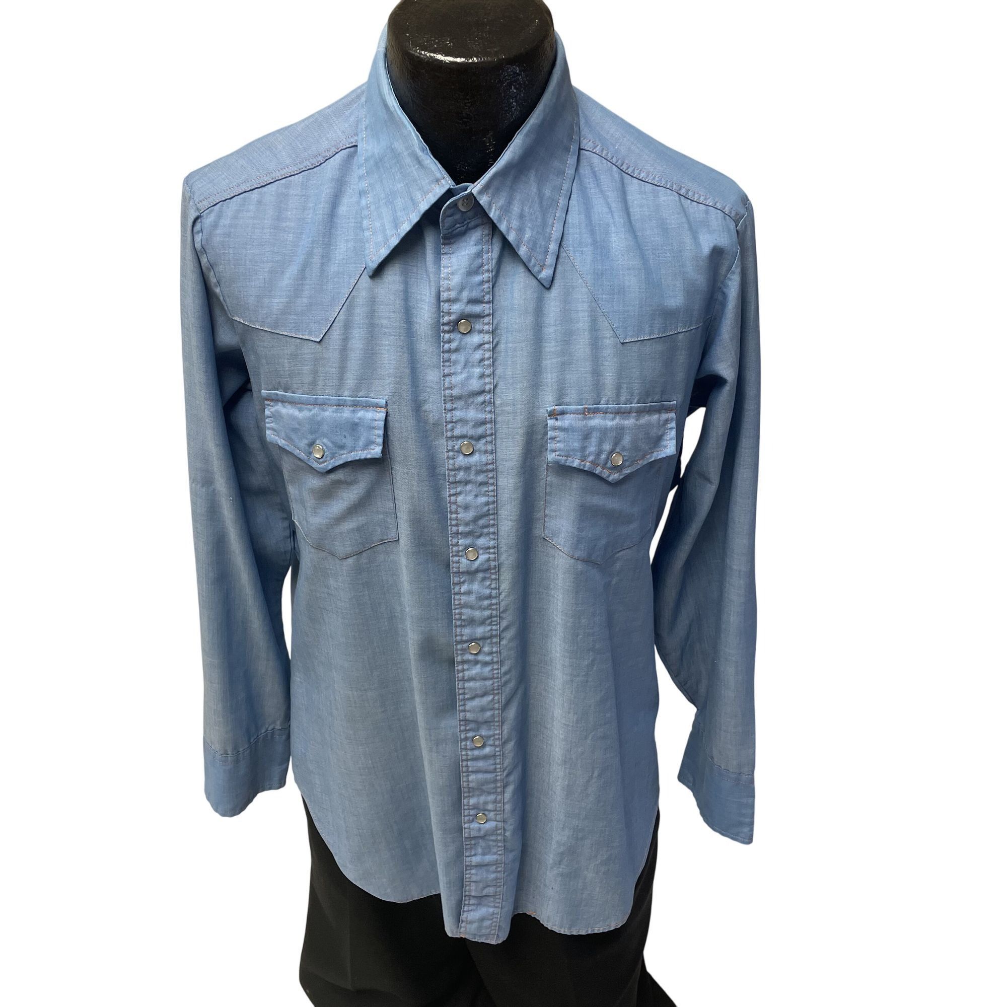 Other Vtg HIPPIE Cowboy Ultra Thin CHAMBRAY Western Pearl Snap Size US L / EU 52-54 / 3 - 2 Thumbnail