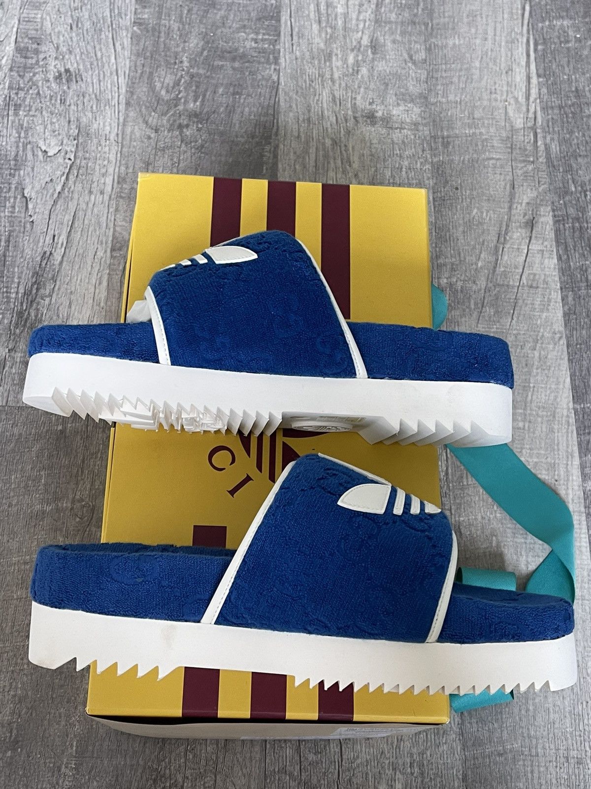 Adidas × Gucci Gucci X Adidas Slides Blue Size US 8 / EU 41 - 3 Thumbnail