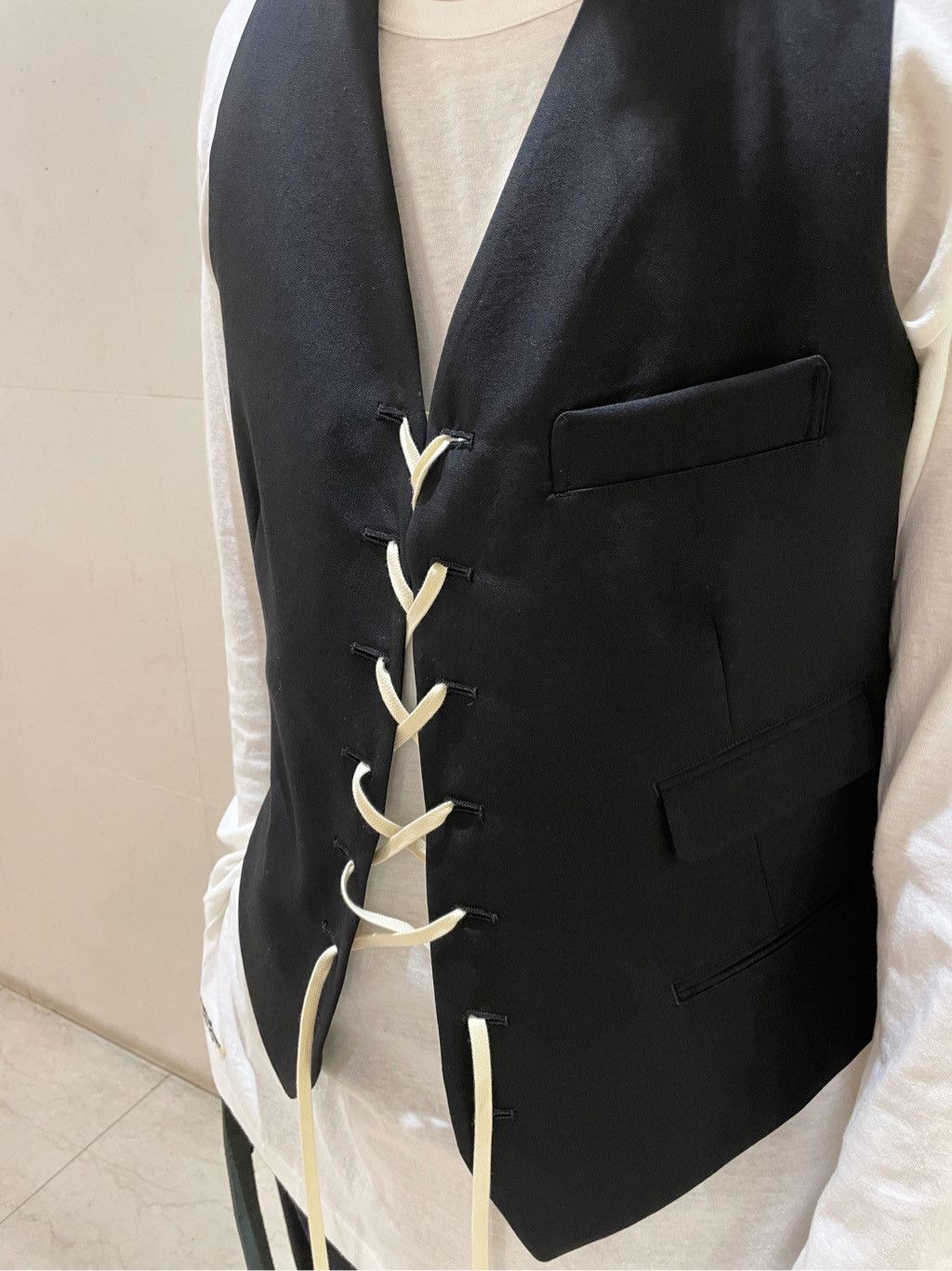 Yohji Yamamoto Yohji Yamamoto Pour Homme - W/Gabardine LACE-UP VEST Size US L / EU 52-54 / 3 - 3 Thumbnail