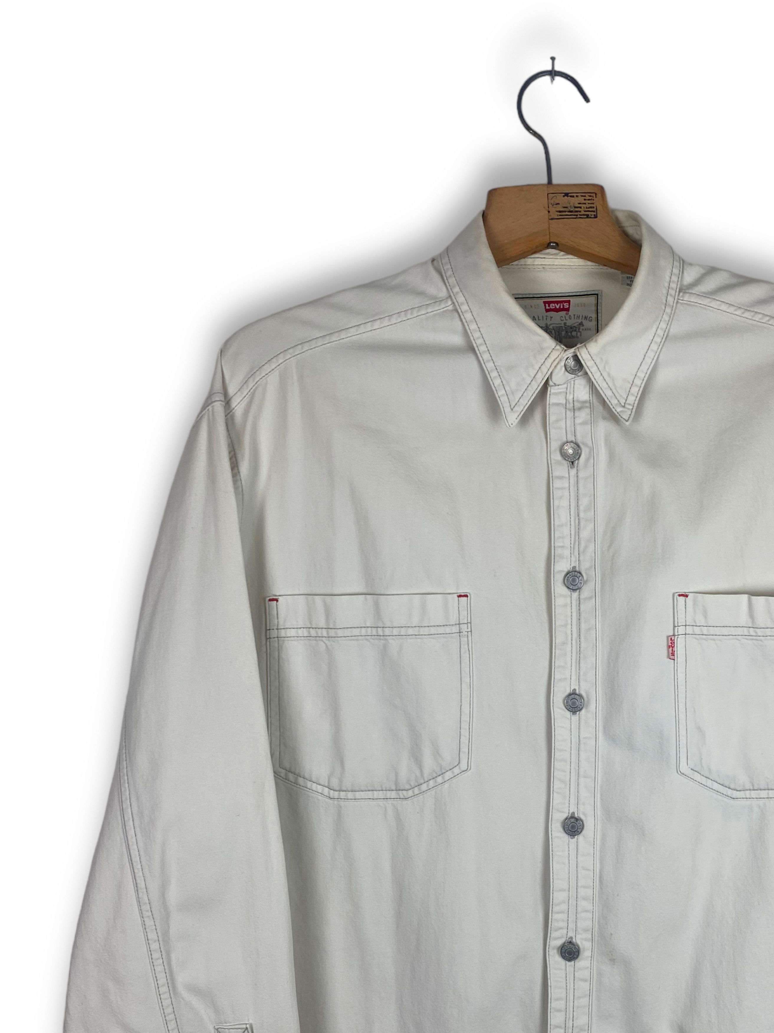 Levi's 90s Vintage LEVIS White Heavy Denim Button Up Shirt M453 Size US XL / EU 56 / 4 - 3 Thumbnail