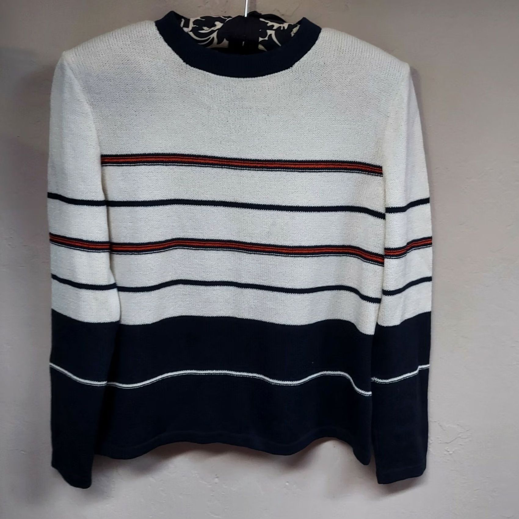 St. John VINTAGE SJK ST. JOHN Womens Knit Pullover Sweater 6 Black Ivory Striped Crew Neck Raglan Sleeve Size M / US 6-8 / IT 42-44 - 2 Thumbnail