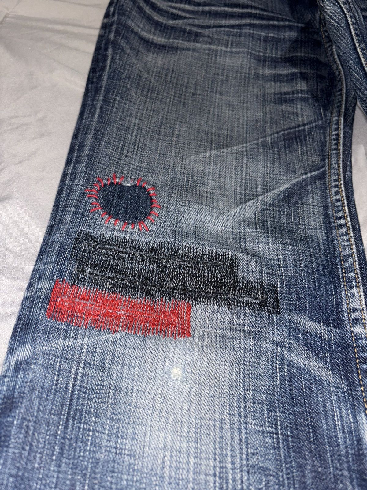 Number (N)ine SS05 Number Nine Nightcrawler Denim Patch stitching Red Yarn Size US 31 - 6 Thumbnail